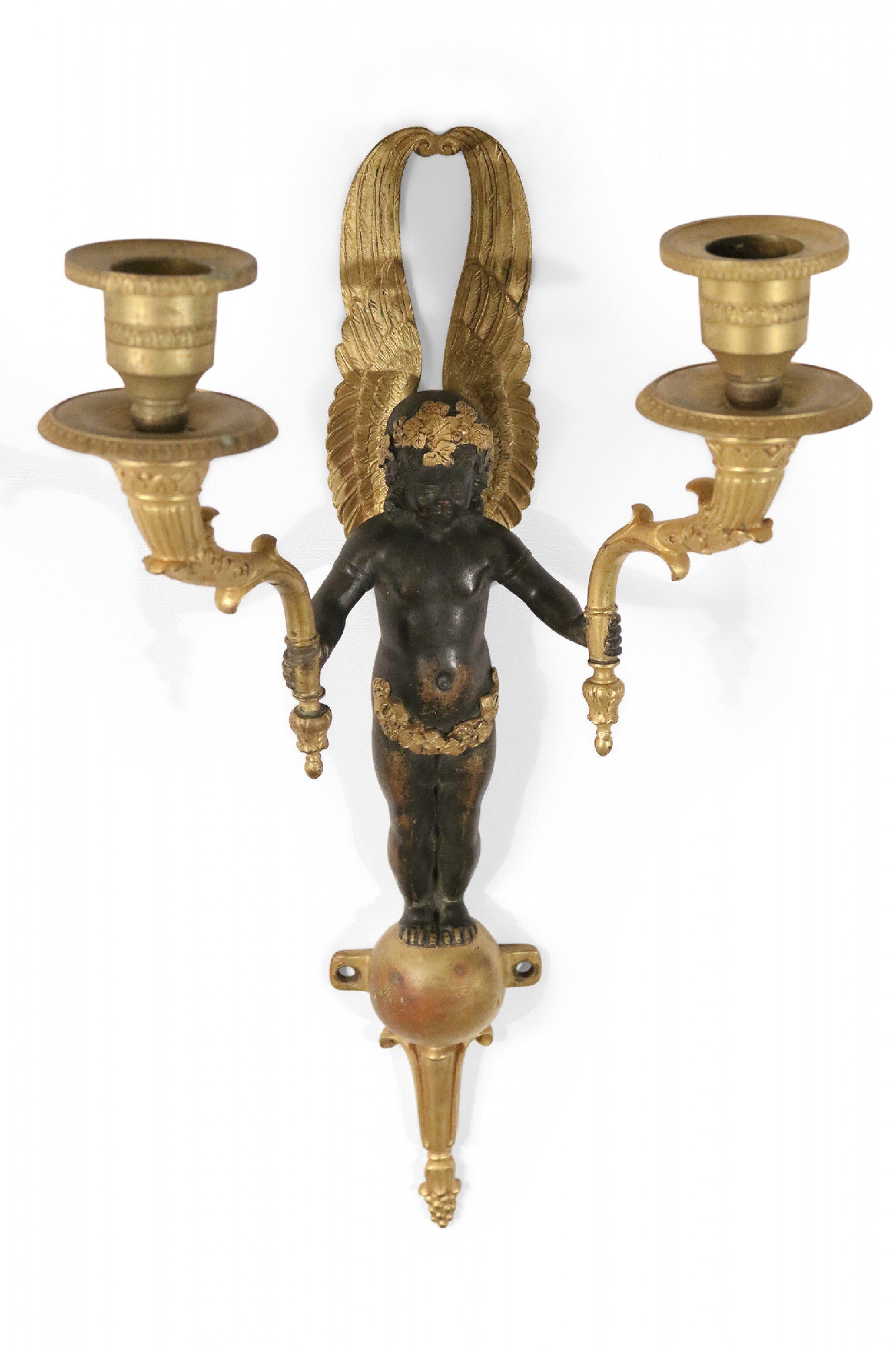 19th Century French Empire Bronze and Ebonized Caryatid Figural Wall Sconce For Sale 7