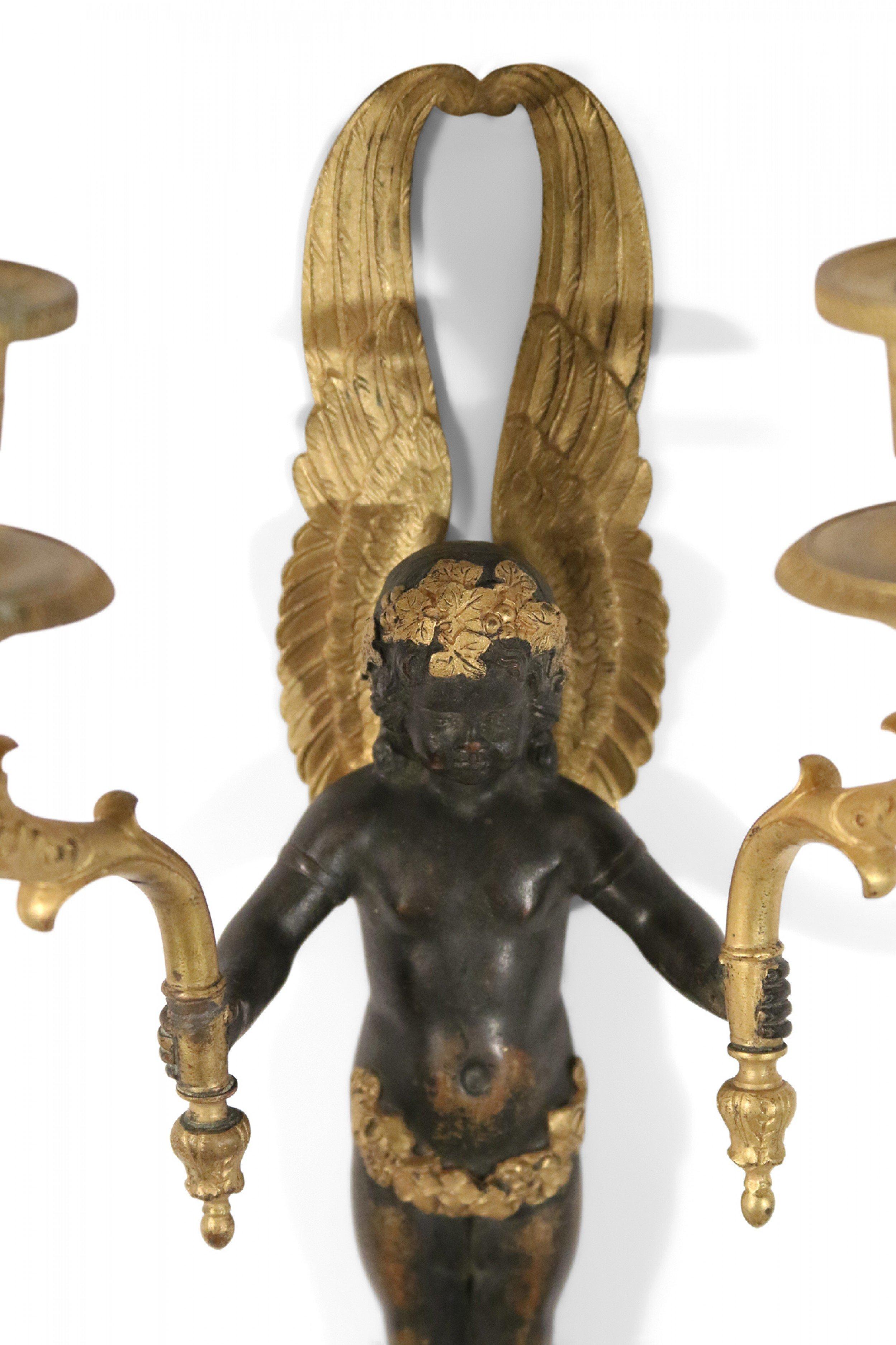 19th Century French Empire Bronze and Ebonized Caryatid Figural Wall Sconce In Good Condition For Sale In New York, NY