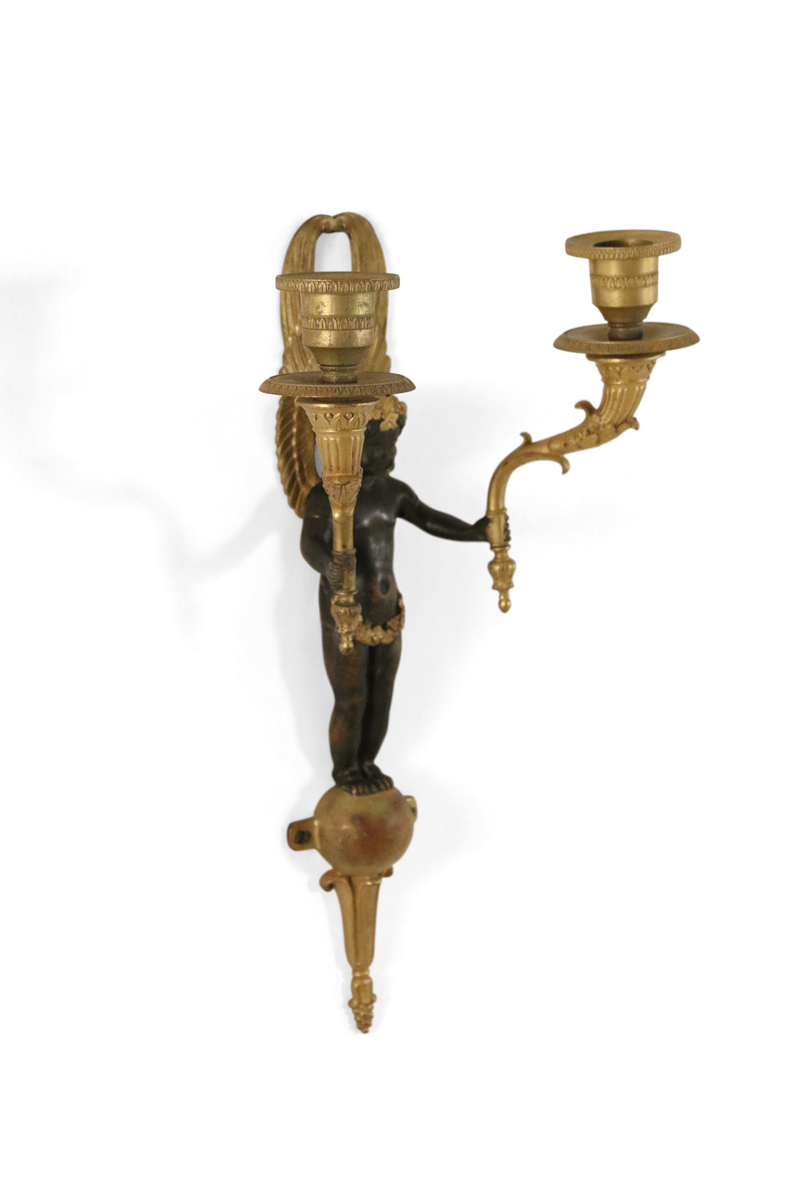 Metal 19th Century French Empire Bronze and Ebonized Caryatid Figural Wall Sconce For Sale