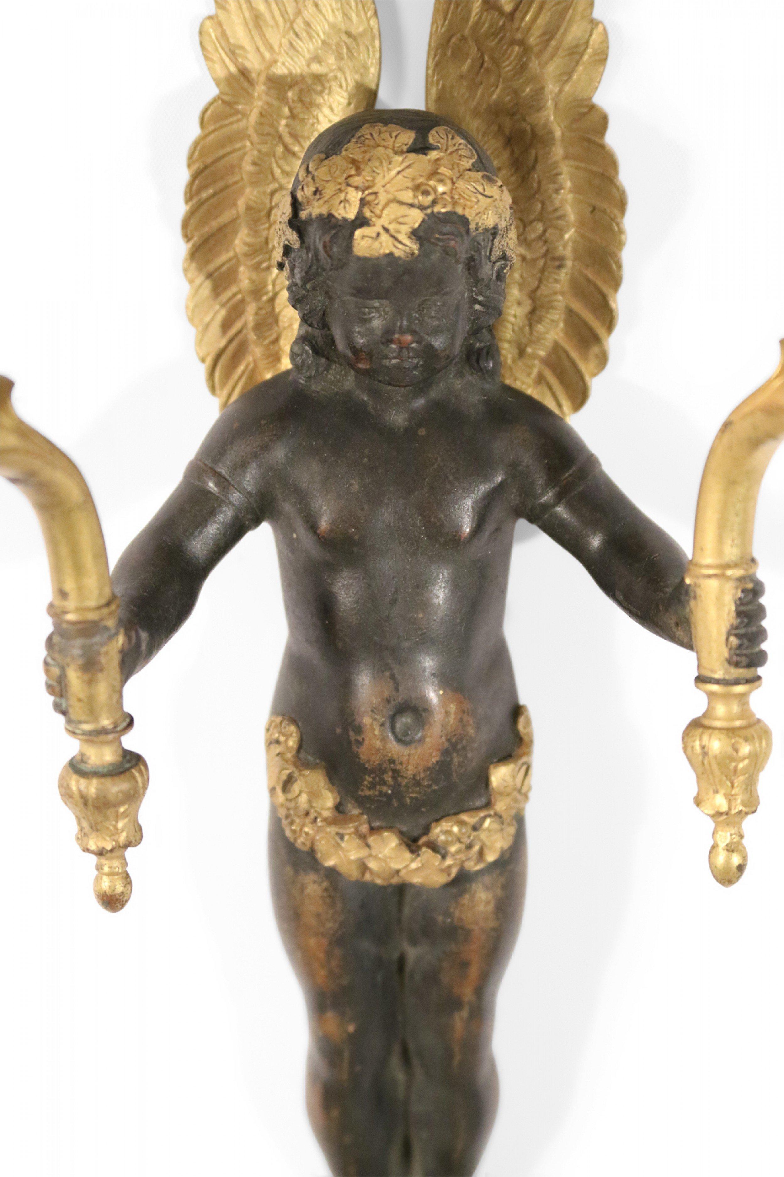 19th Century French Empire Bronze and Ebonized Caryatid Figural Wall Sconce For Sale 1