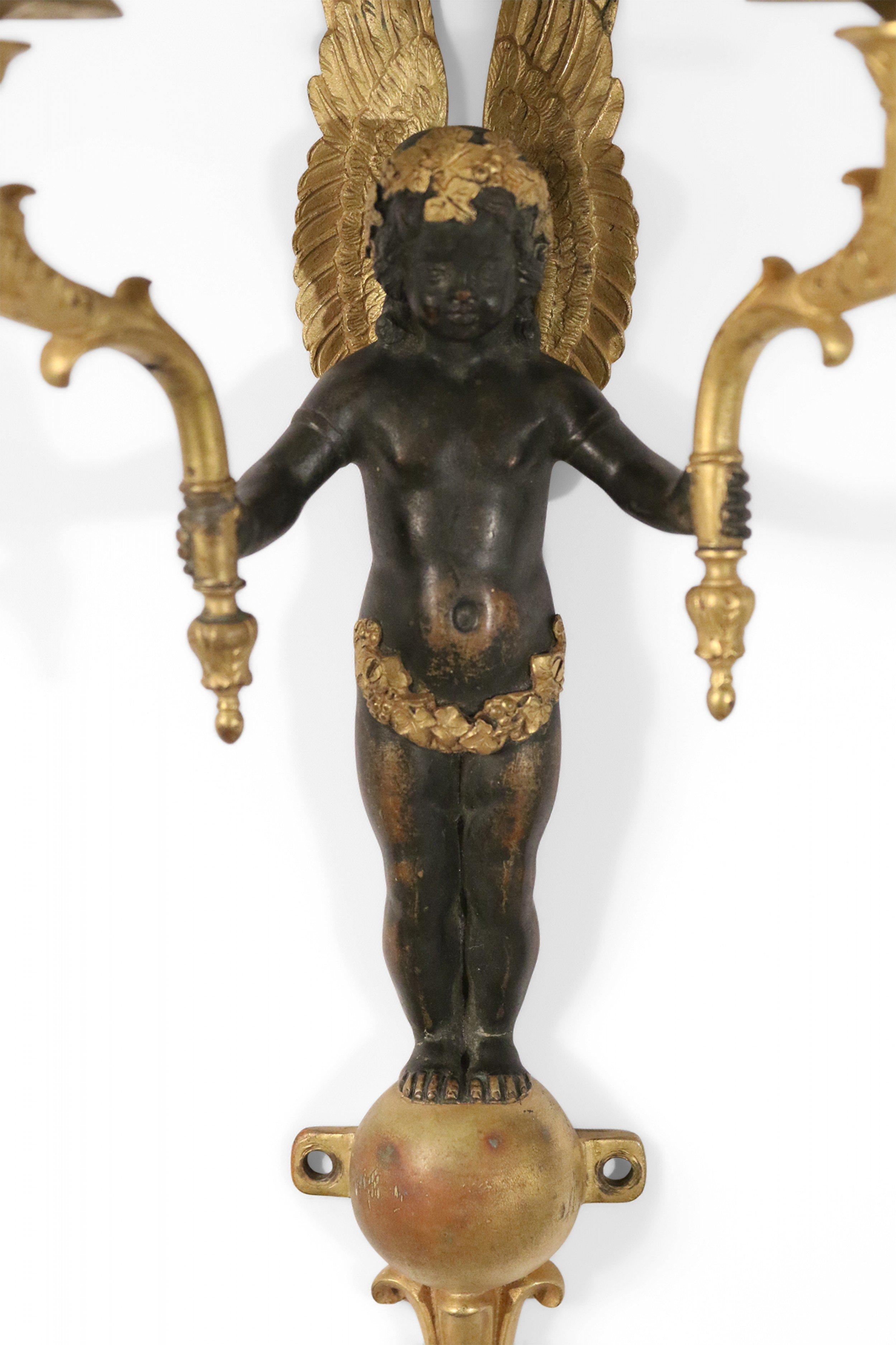 19th Century French Empire Bronze and Ebonized Caryatid Figural Wall Sconce For Sale 2