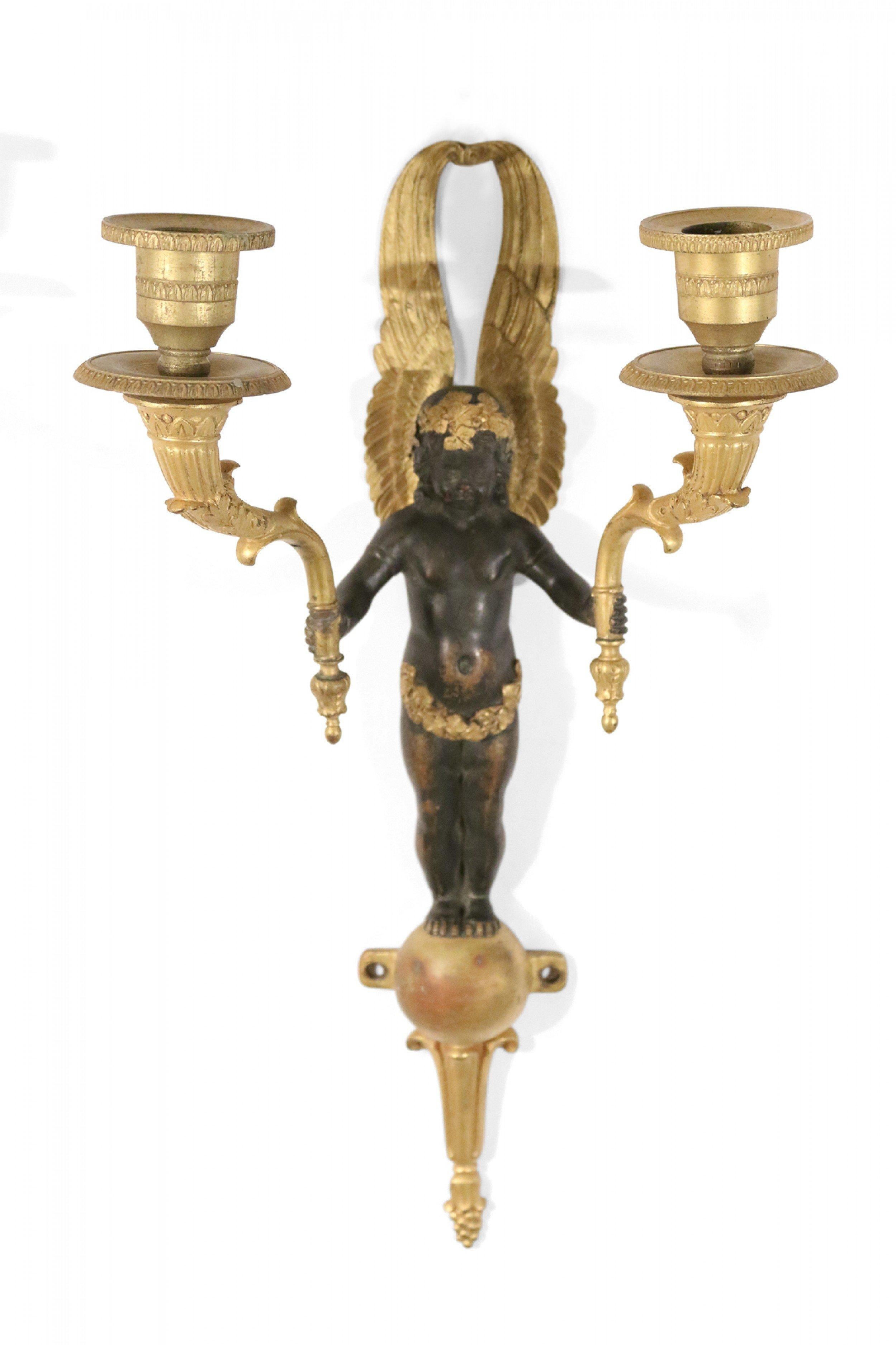 19th Century French Empire Bronze and Ebonized Caryatid Figural Wall Sconce For Sale 4