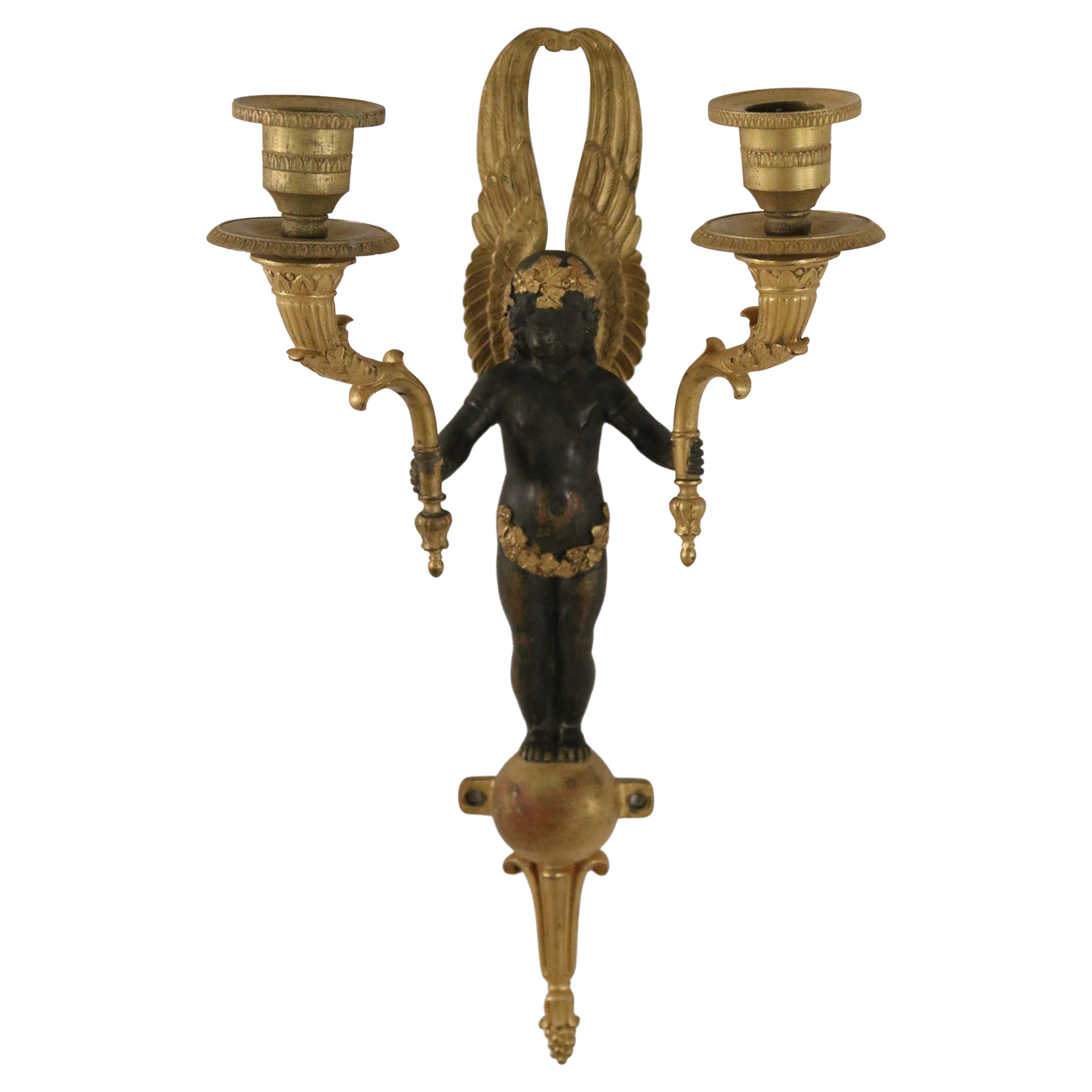Scontrino da parete in bronzo impero francese del XIX secolo e cariatide figurata in ebano in vendita