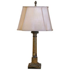 19th Century French Empire Bronze and Marble Table Lamp with Shade