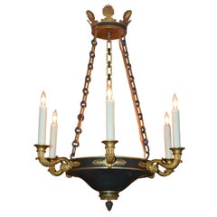 19th Century French Empire Bronze and Tole Chandelier