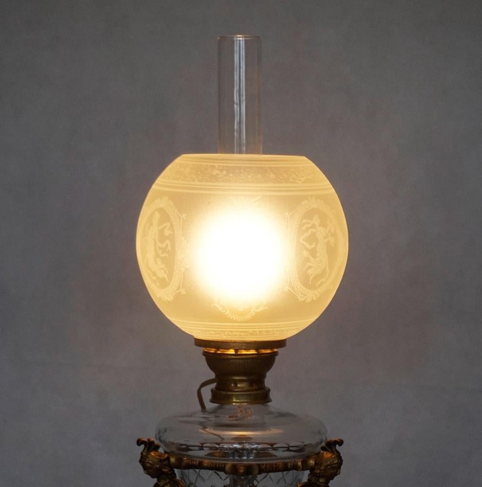 19th Century French Empire Bronze Cut Crystal Oil Lamp Converted to Electric 6