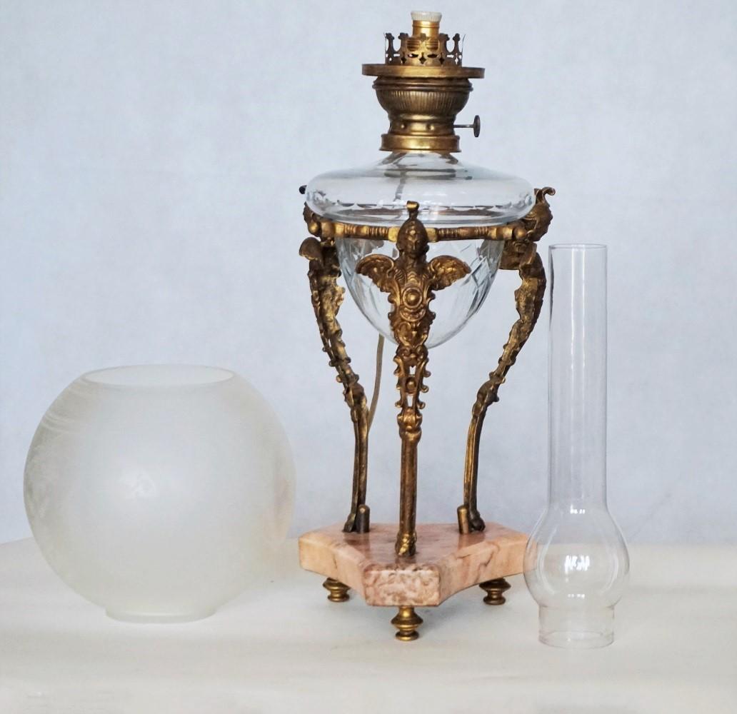 19th Century French Empire Bronze Cut Crystal Oil Lamp Converted to Electric 8