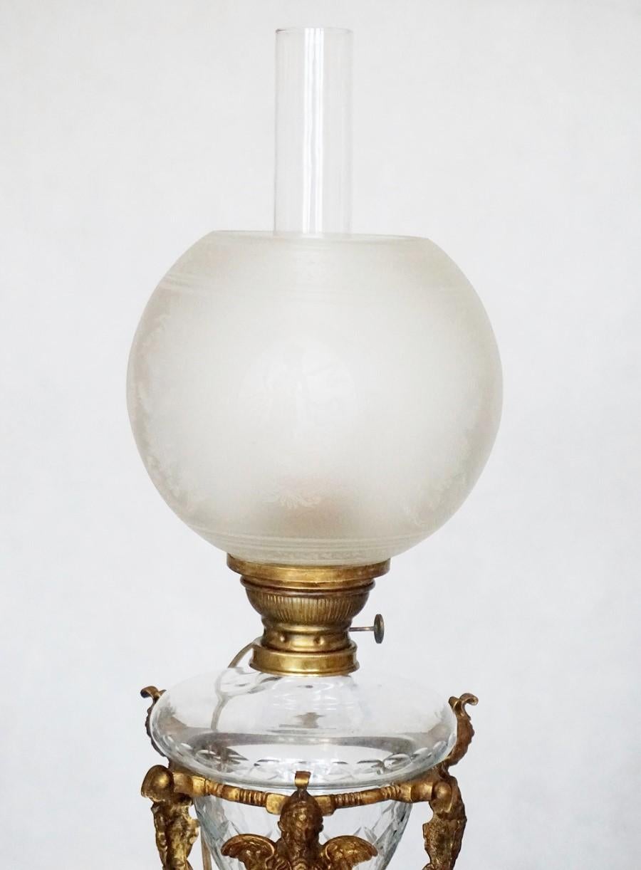 19th Century French Empire Bronze Cut Crystal Oil Lamp Converted to Electric 2