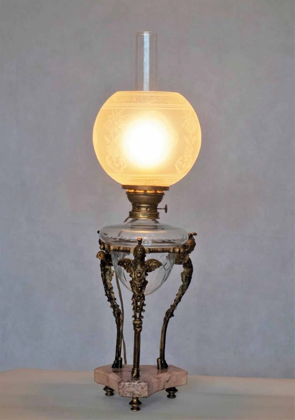 19th Century French Empire Bronze Cut Crystal Oil Lamp Converted to Electric 4