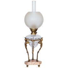 lampe à huile Empire du 19ème siècle en bronze et cristal taillé:: convertie en lampe électrique