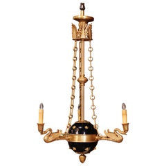 19th Century French Empire Bronze Dore and Cobalt Blue Porcelain Chandelier