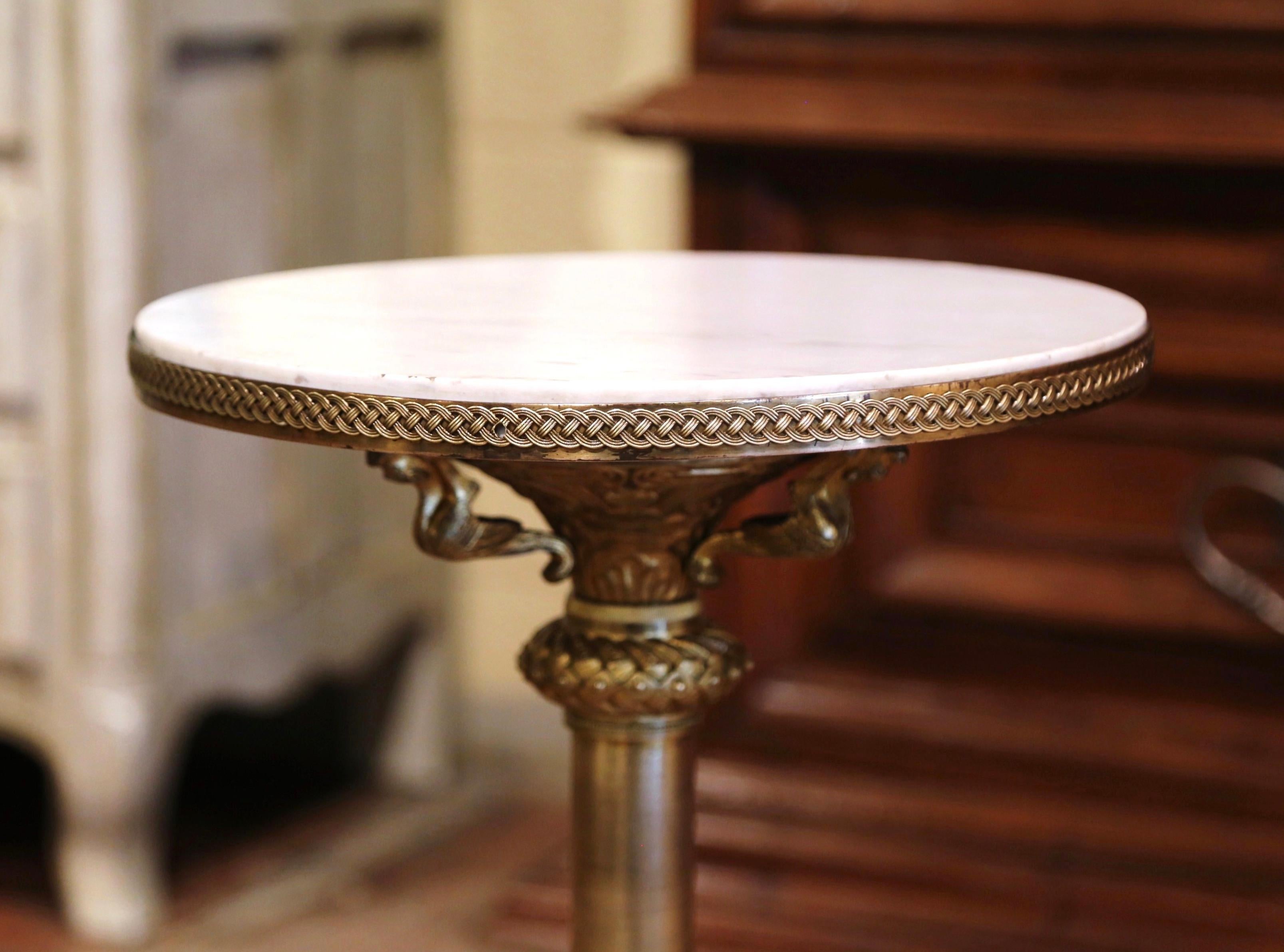 19th Century French Empire Bronze Doré and Marble Side Pedestal Table In Excellent Condition In Dallas, TX