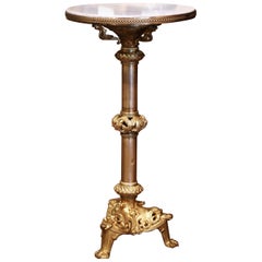 19th Century French Empire Bronze Doré and Marble Side Pedestal Table