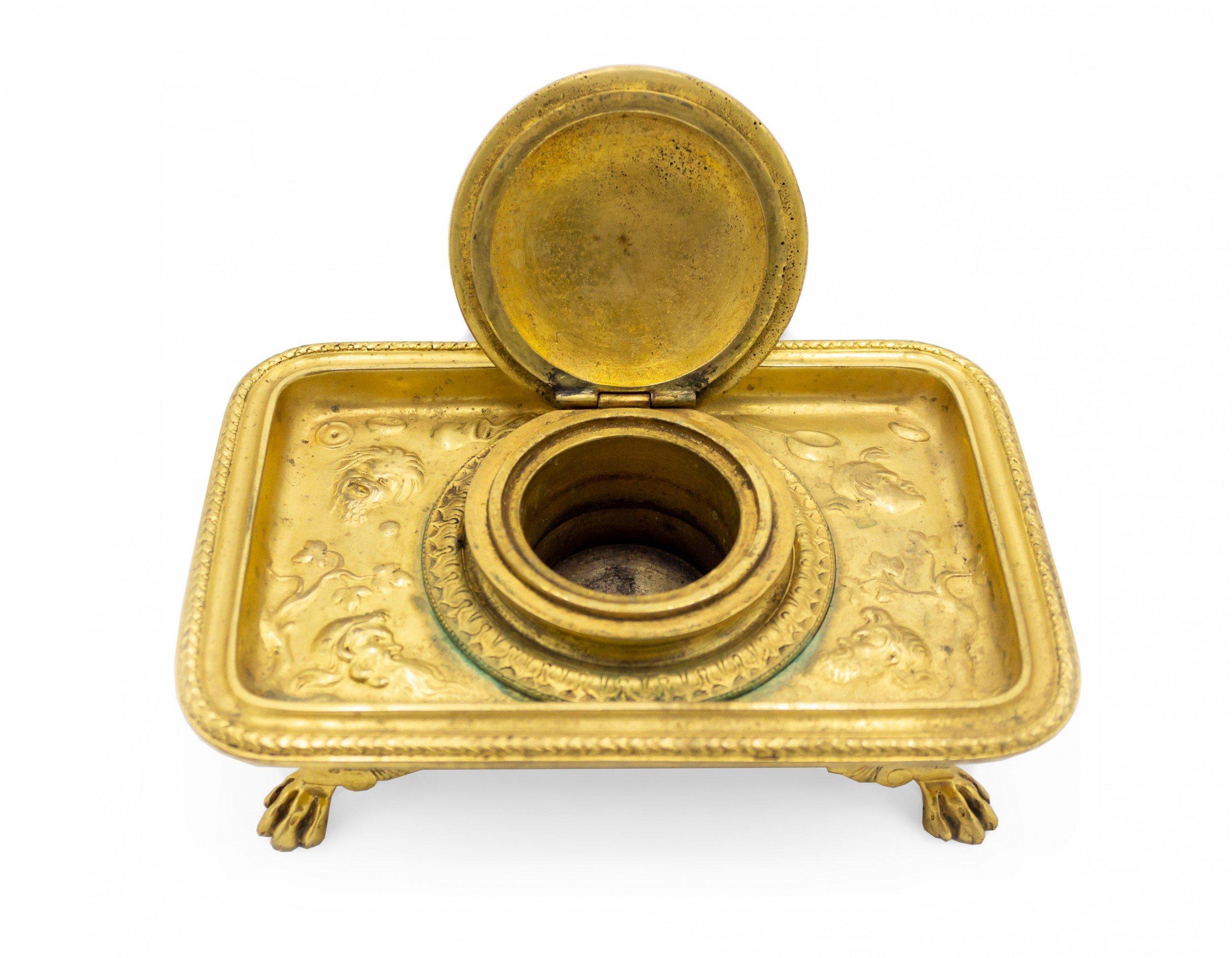 Bronze Encrier Empire en bronze doré signé du 19ème siècle, français en vente