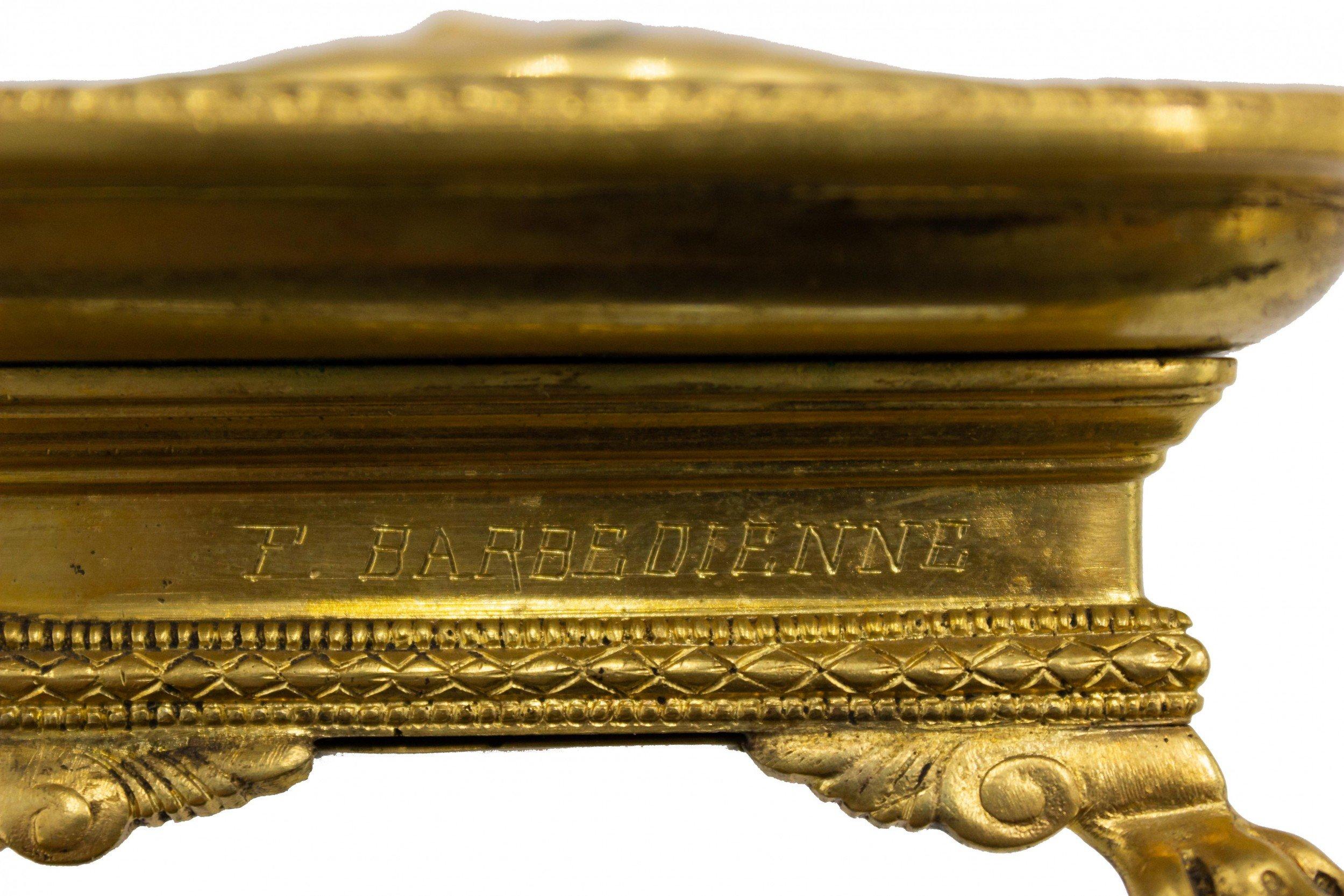 Encrier Empire en bronze doré signé du 19ème siècle, français en vente 3