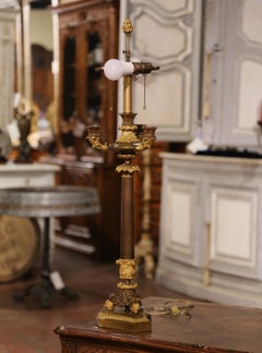 19th Century French Empire Bronze Dore Two-Light Candelabra Table Lamp