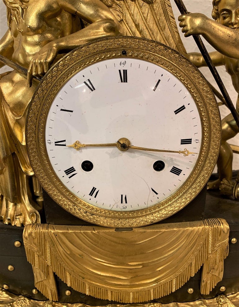 19th Century French Empire Bronze Mantel Clock with Father Time at