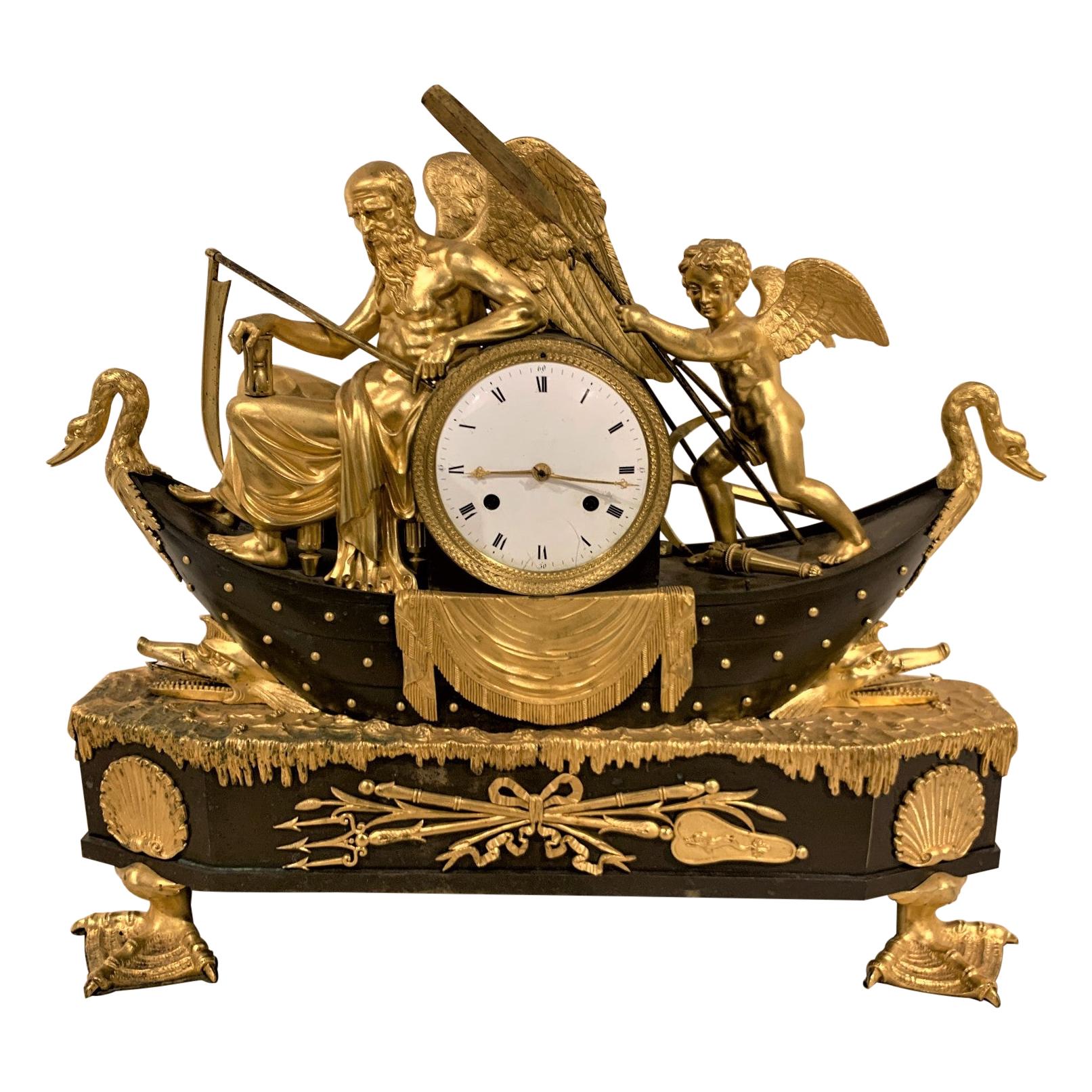 19th Century French Empire Bronze Mantel Clock with Father Time