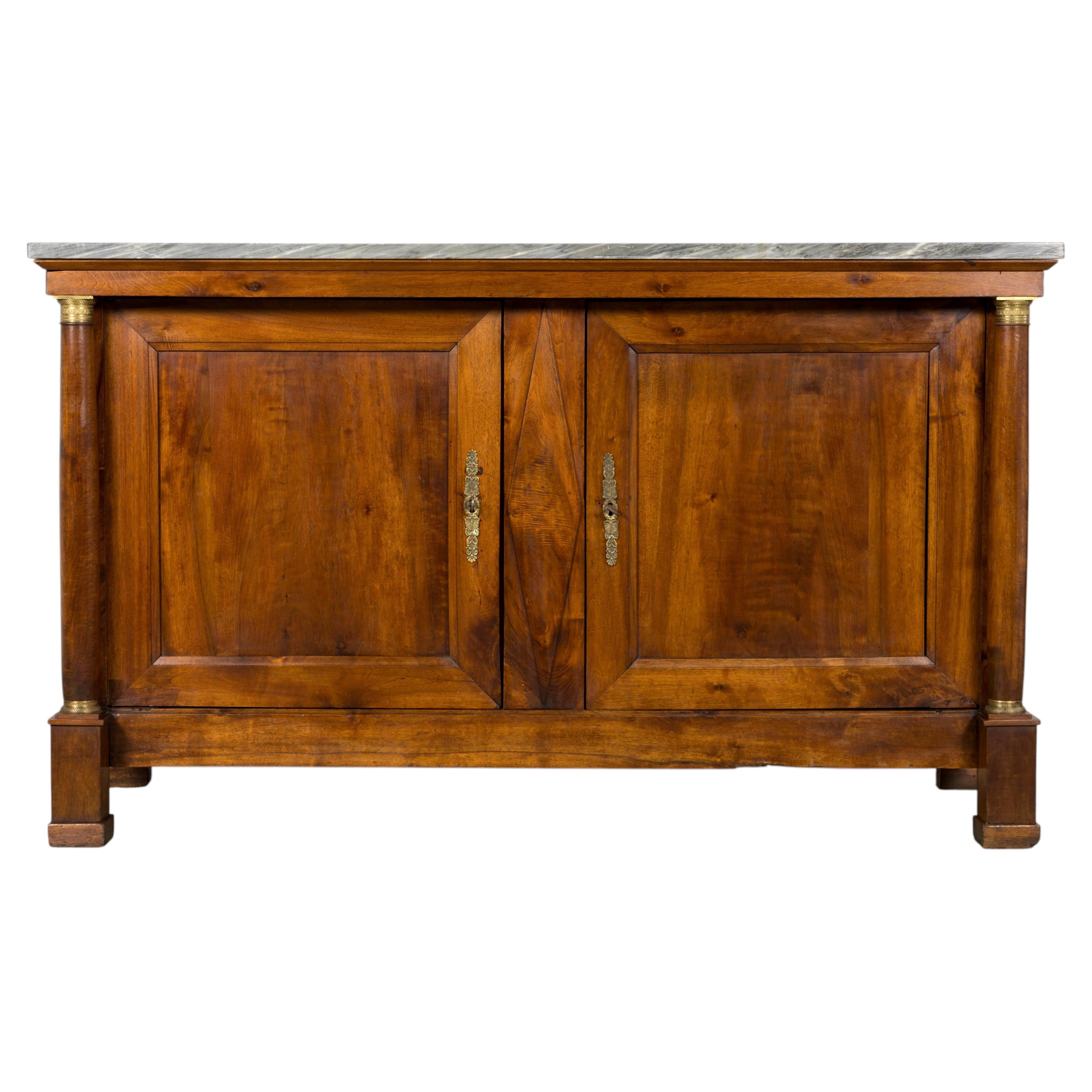 19th Century French Empire Buffet in Walnut & Grey Marble, Provence