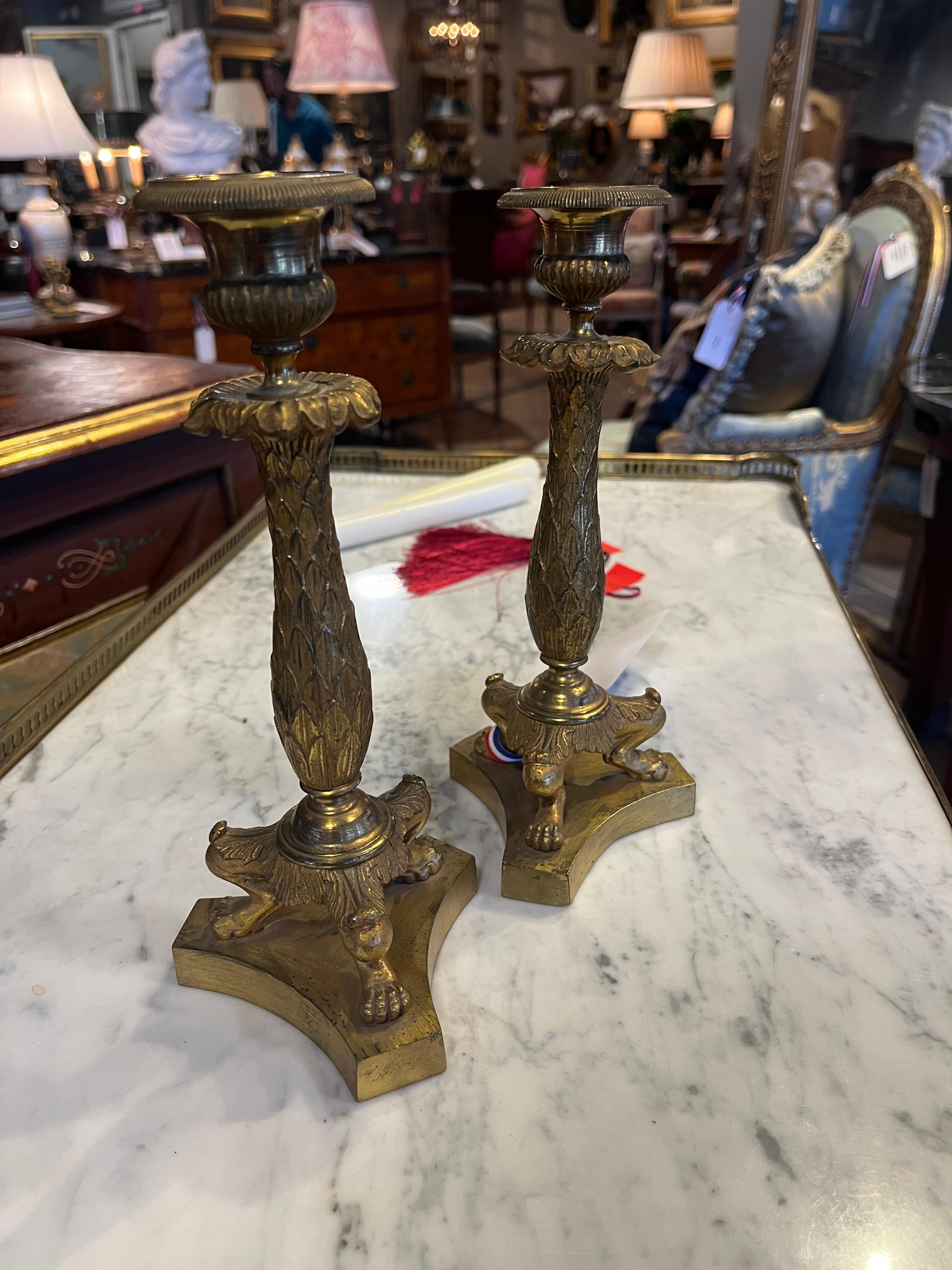 19th Century French Empire Candlesticks In Good Condition For Sale In Scottsdale, AZ