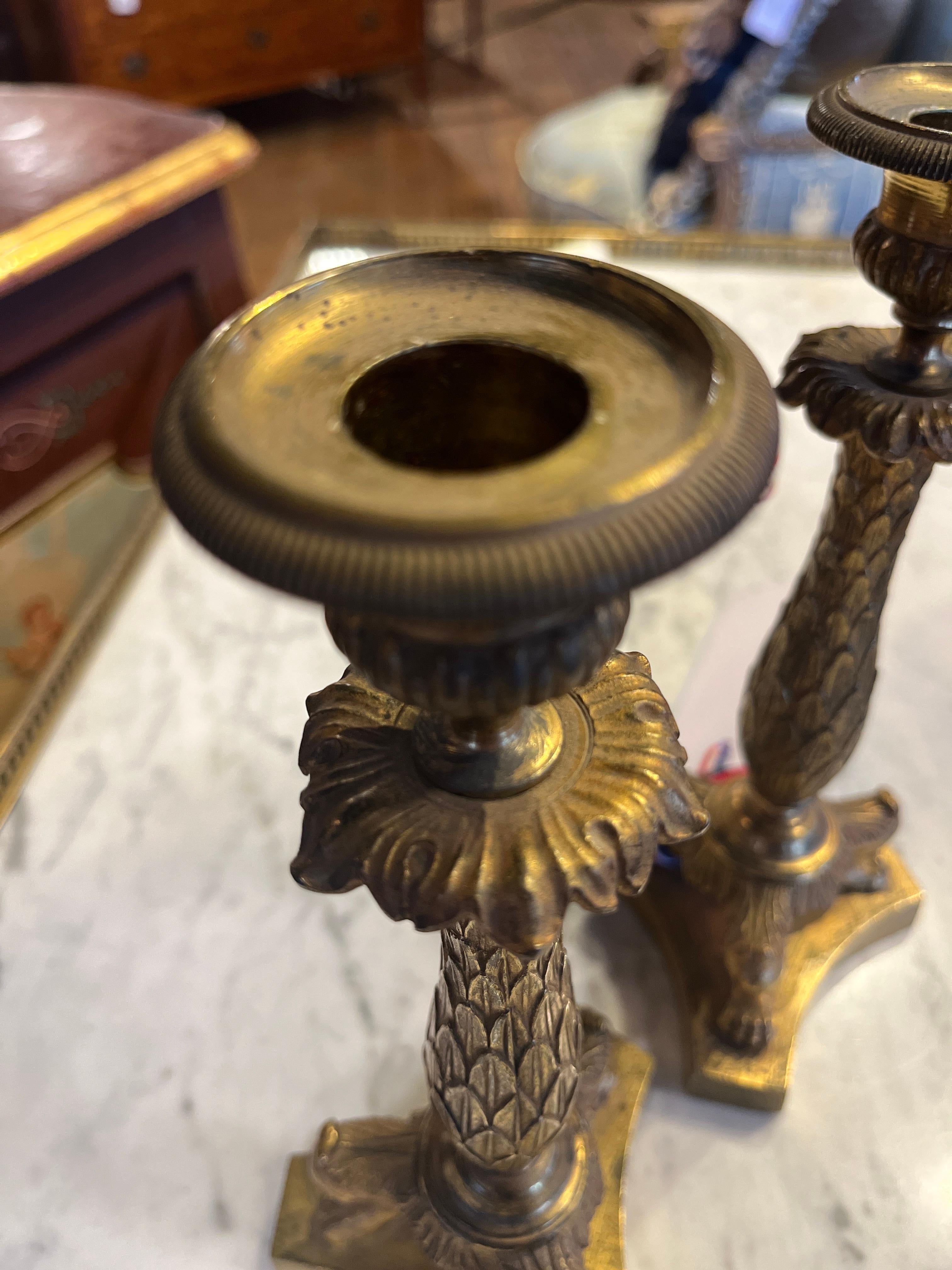 Bronze 19th Century French Empire Candlesticks For Sale