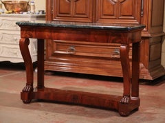 19th Century French Empire Carved Mahogany Console Table with Green Marble Top
