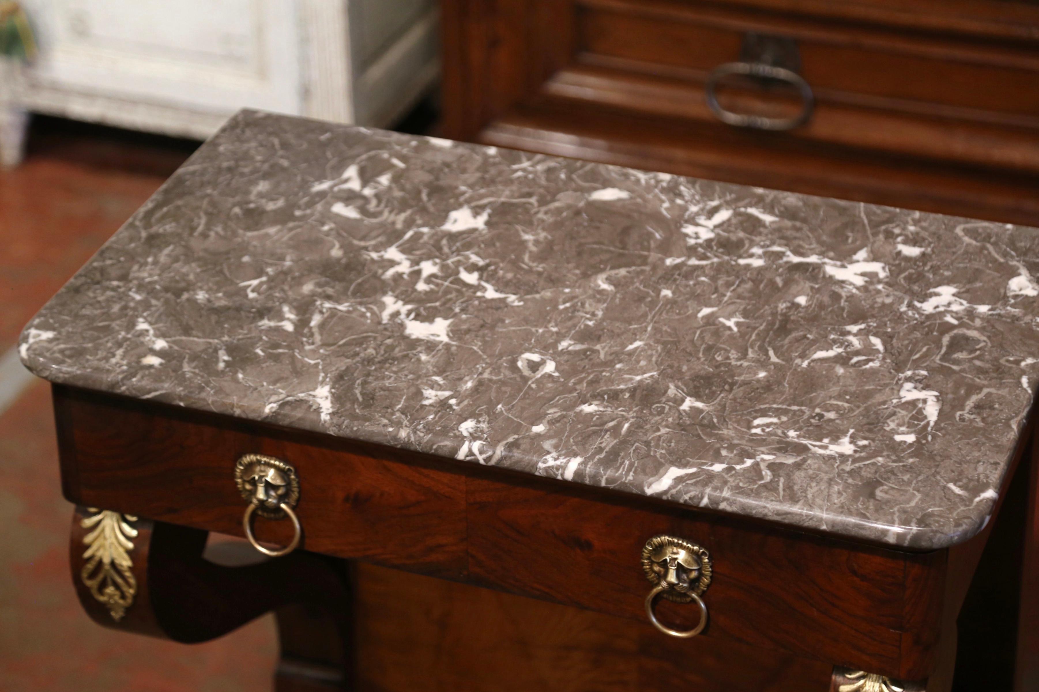 Hand-Carved 19th Century French Empire Carved Rosewood and Grey Marble Top Console Table For Sale