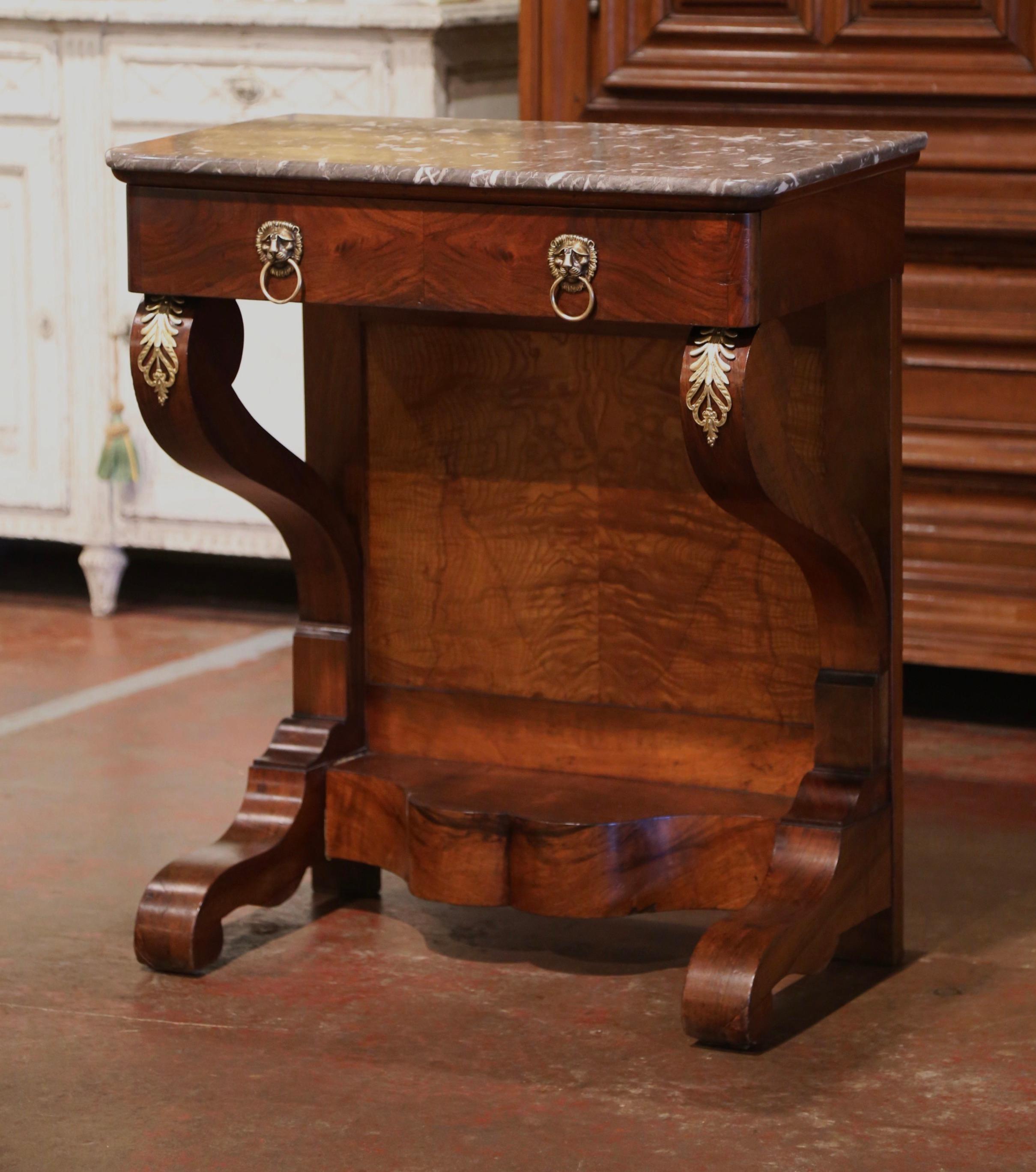 19th Century French Empire Carved Rosewood and Grey Marble Top Console Table In Excellent Condition For Sale In Dallas, TX