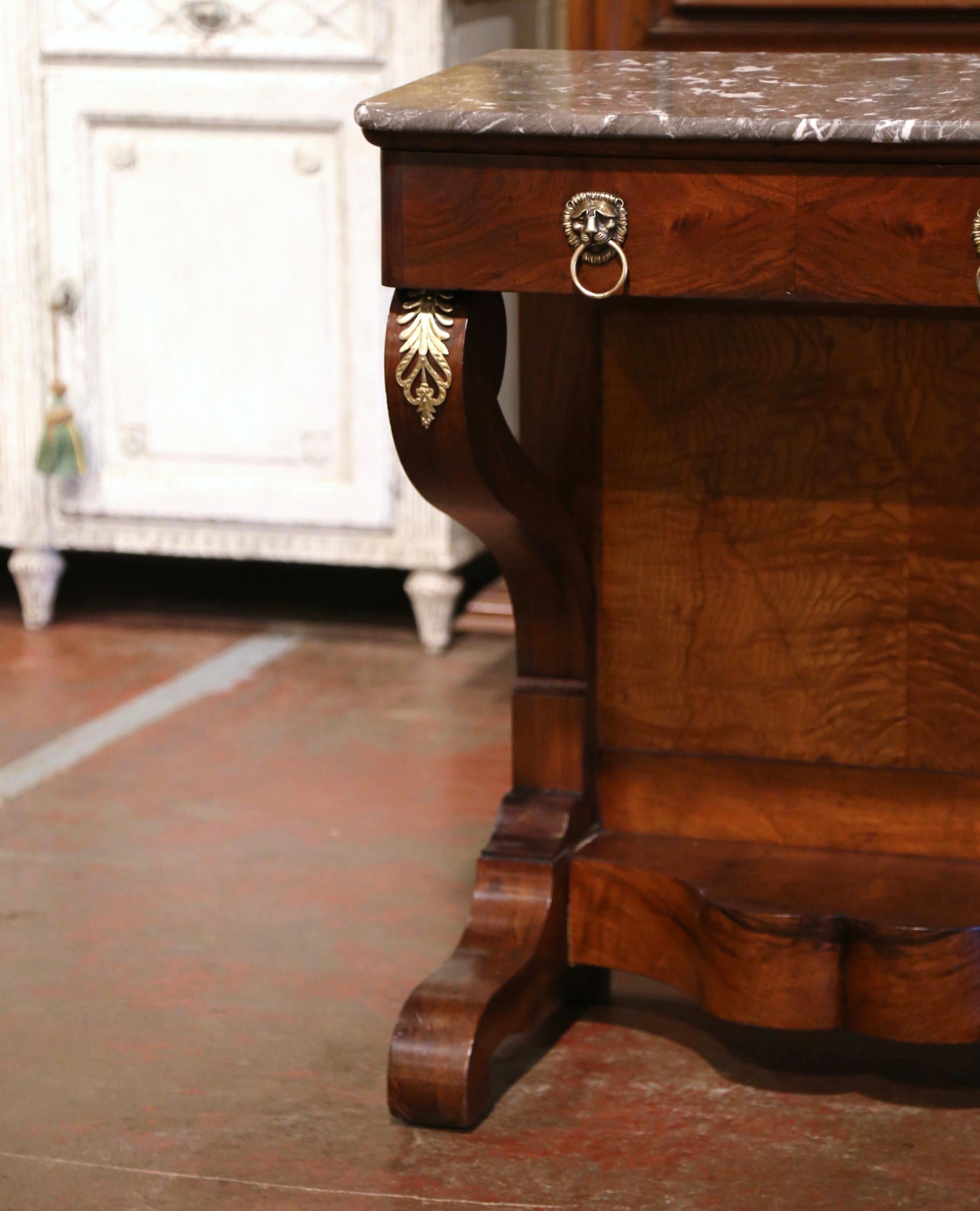 19th Century French Empire Carved Rosewood and Grey Marble Top Console Table For Sale 3