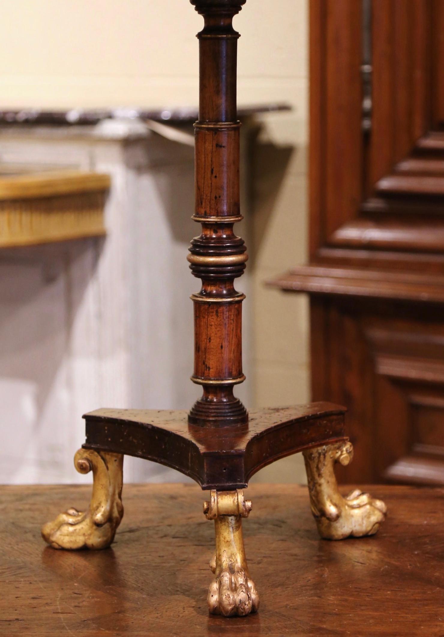 19th Century French Empire Carved Walnut and Brown Marble Side Pedestal Table 1