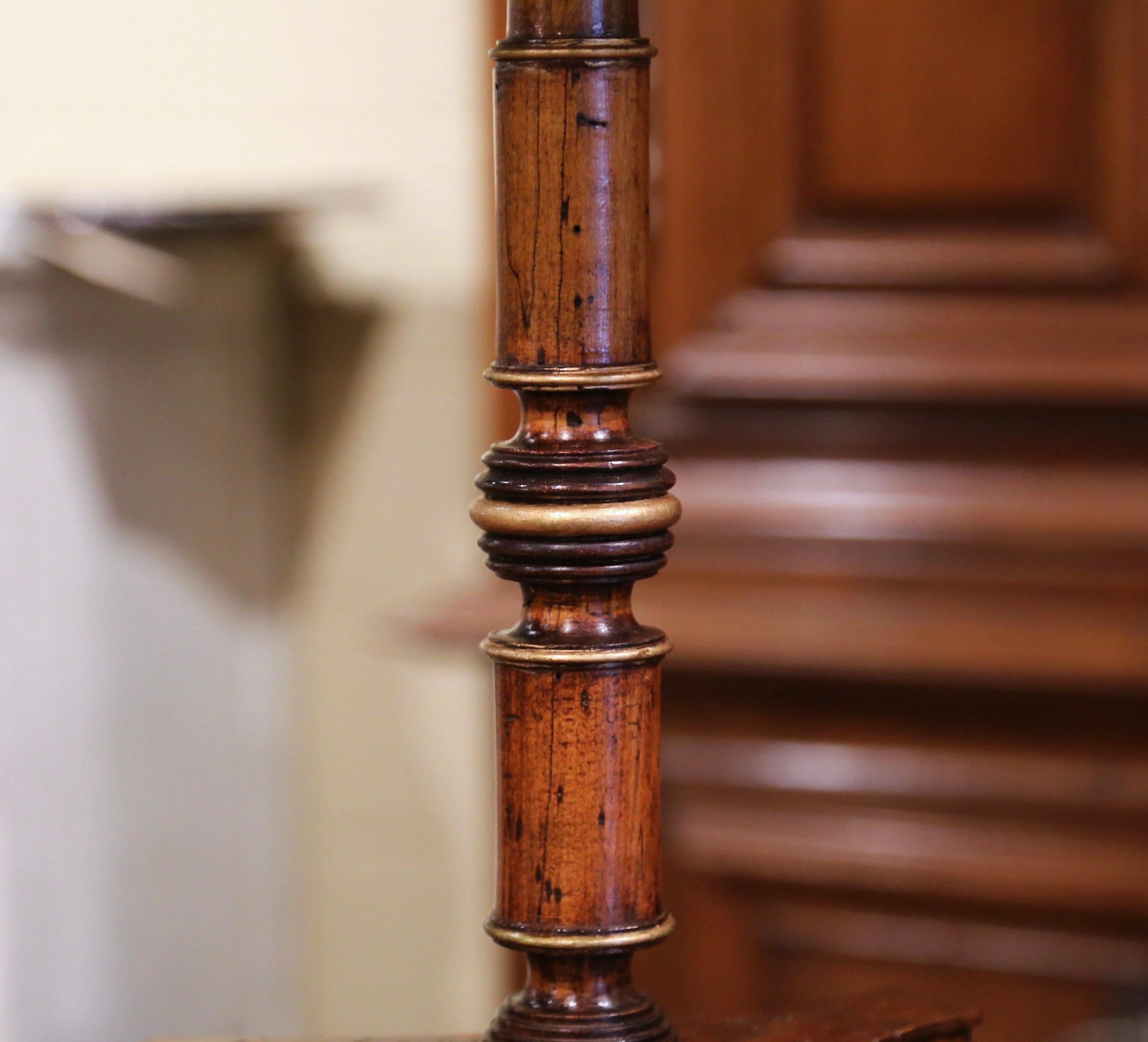 19th Century French Empire Carved Walnut and Brown Marble Side Pedestal Table 2