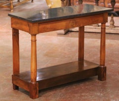 19th Century French Empire Carved Walnut Console Table with Black Marble Top