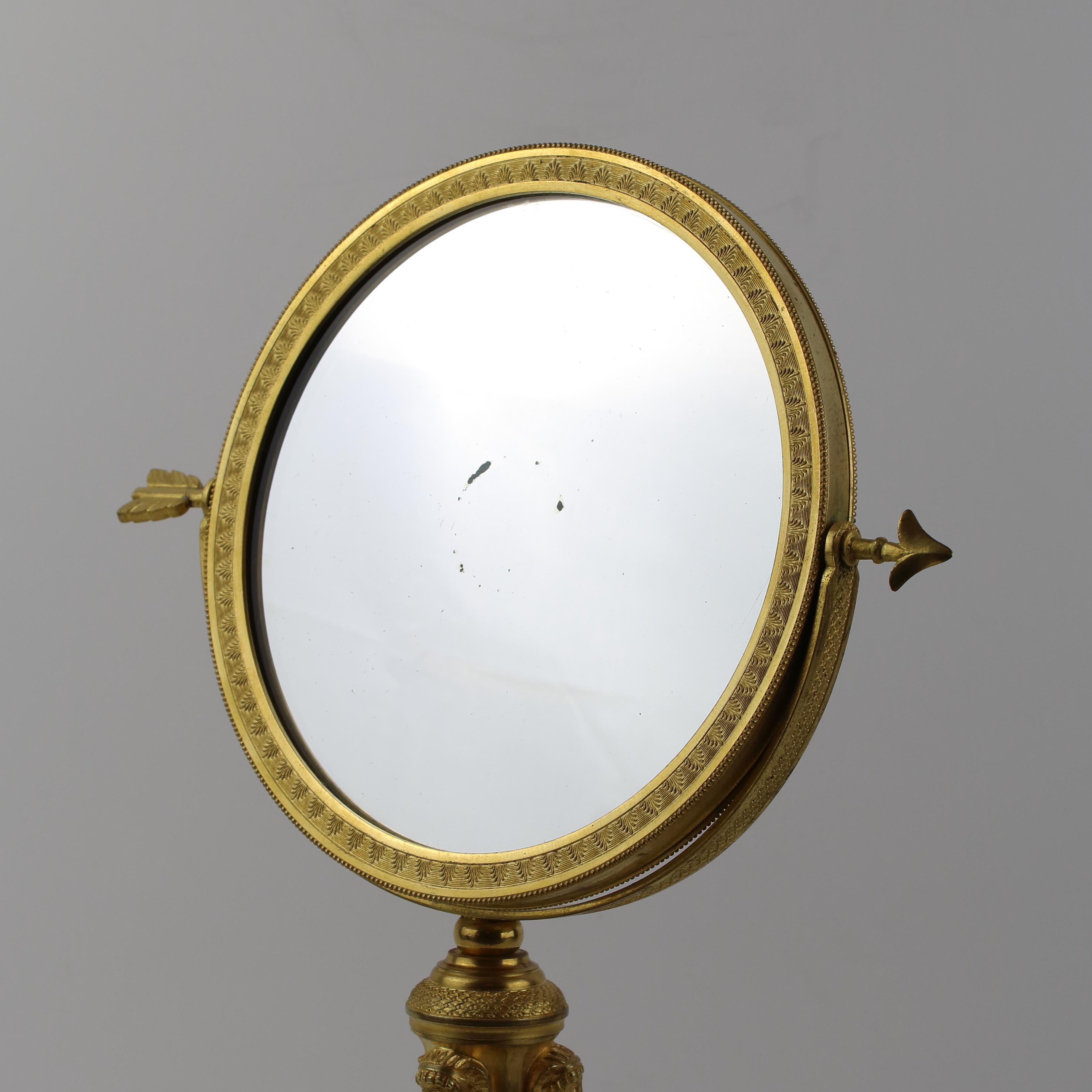 19th Century French Empire Charles X Egyptian Revival Gilt Bronze Table Mirror For Sale 1