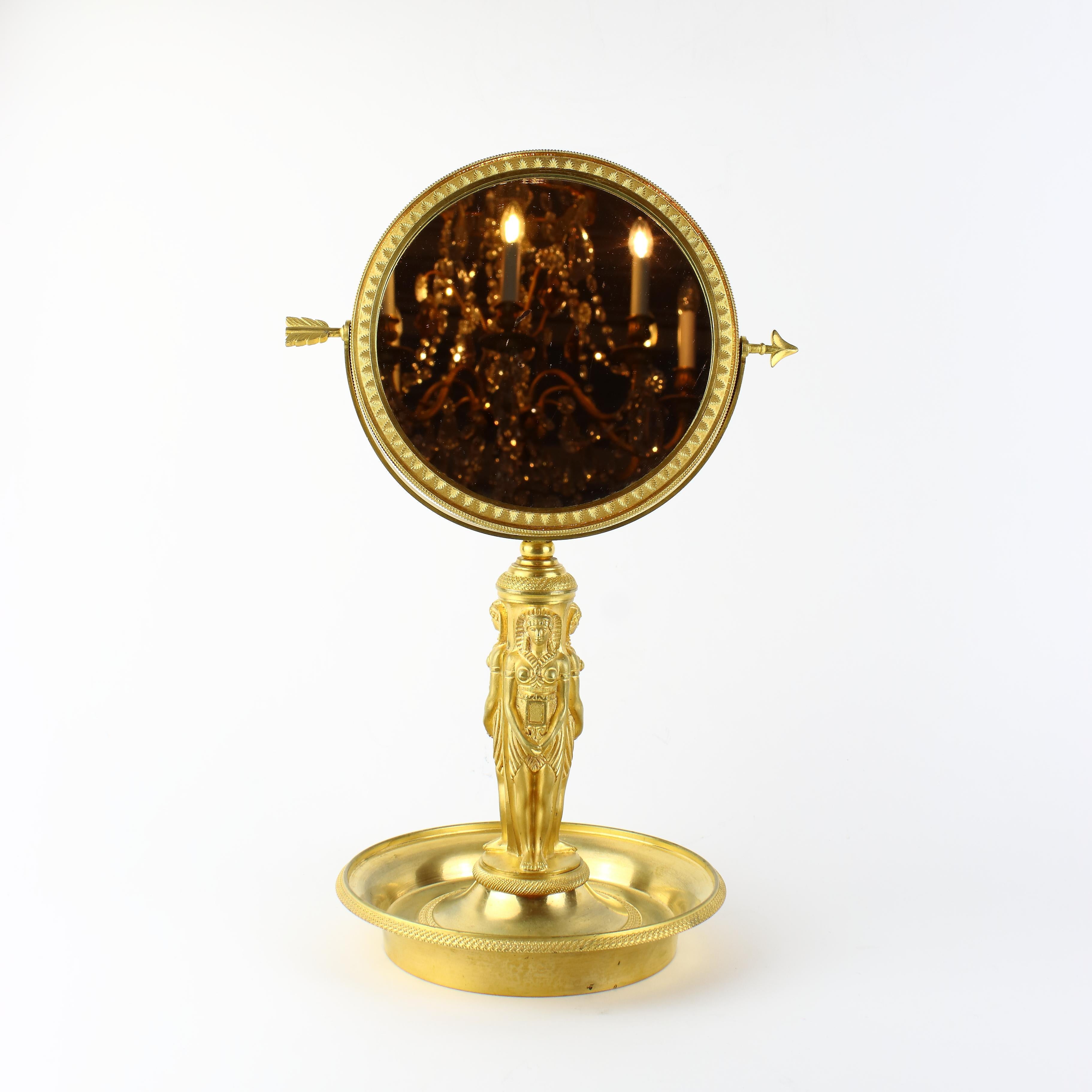 19th Century French Empire Charles X Egyptian Revival Gilt Bronze Table Mirror For Sale 2