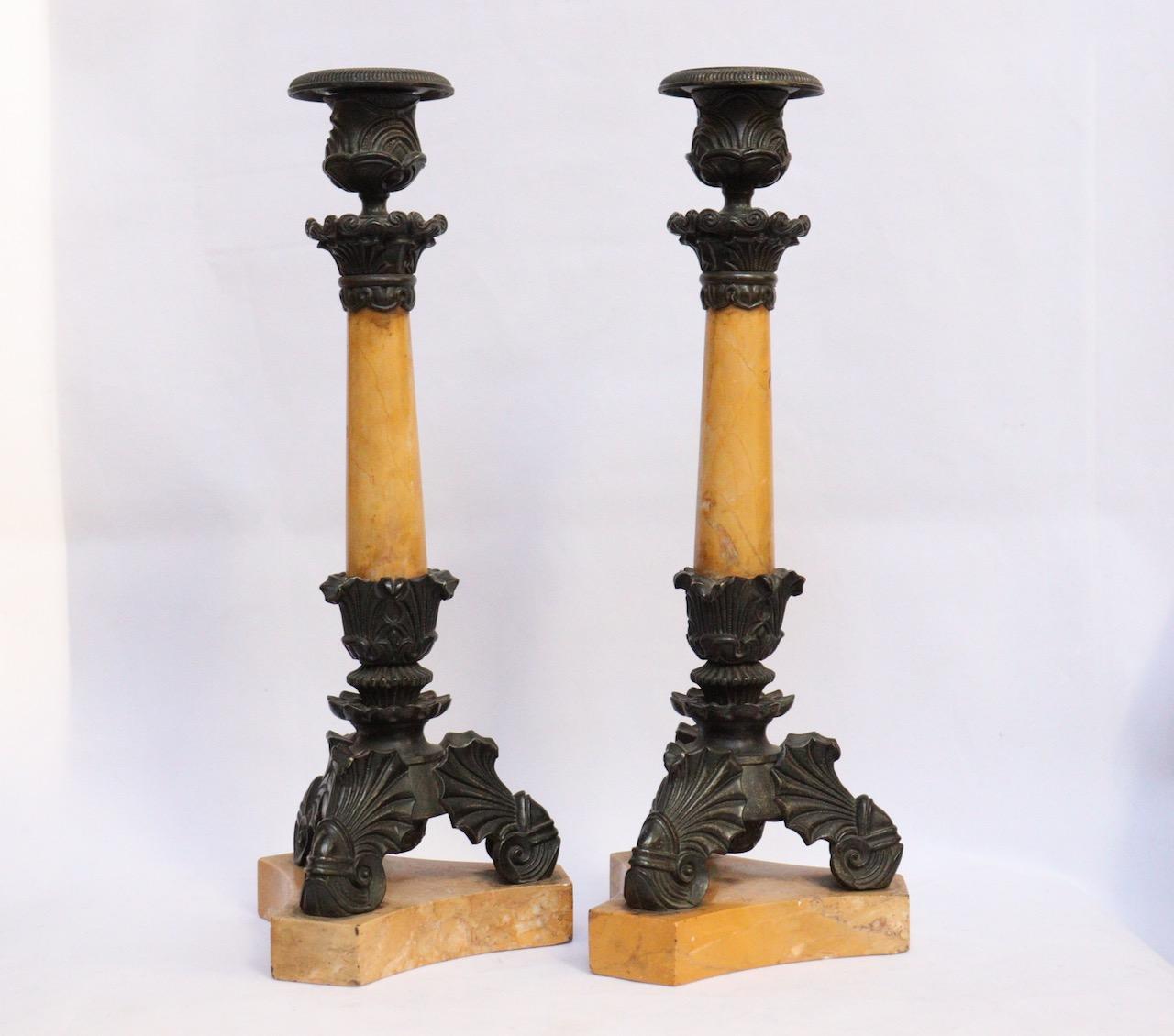 19th Century French Empire Charles X Pair of Candlesticks In Good Condition In Saint-Ouen, FR