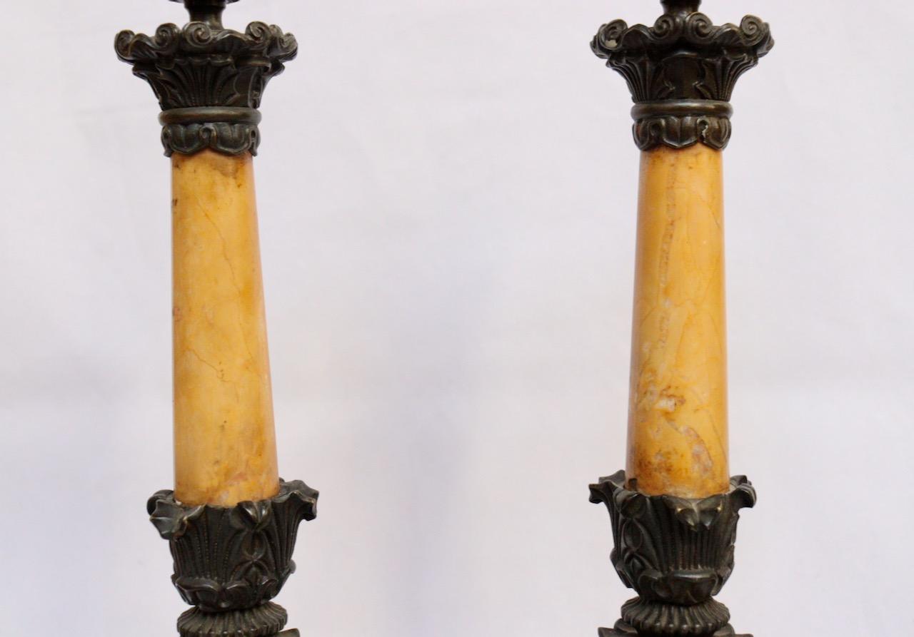 Bronze 19th Century French Empire Charles X Pair of Candlesticks