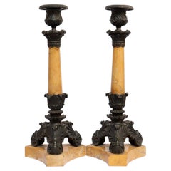 19th Century French Empire Charles X Pair of Candlesticks