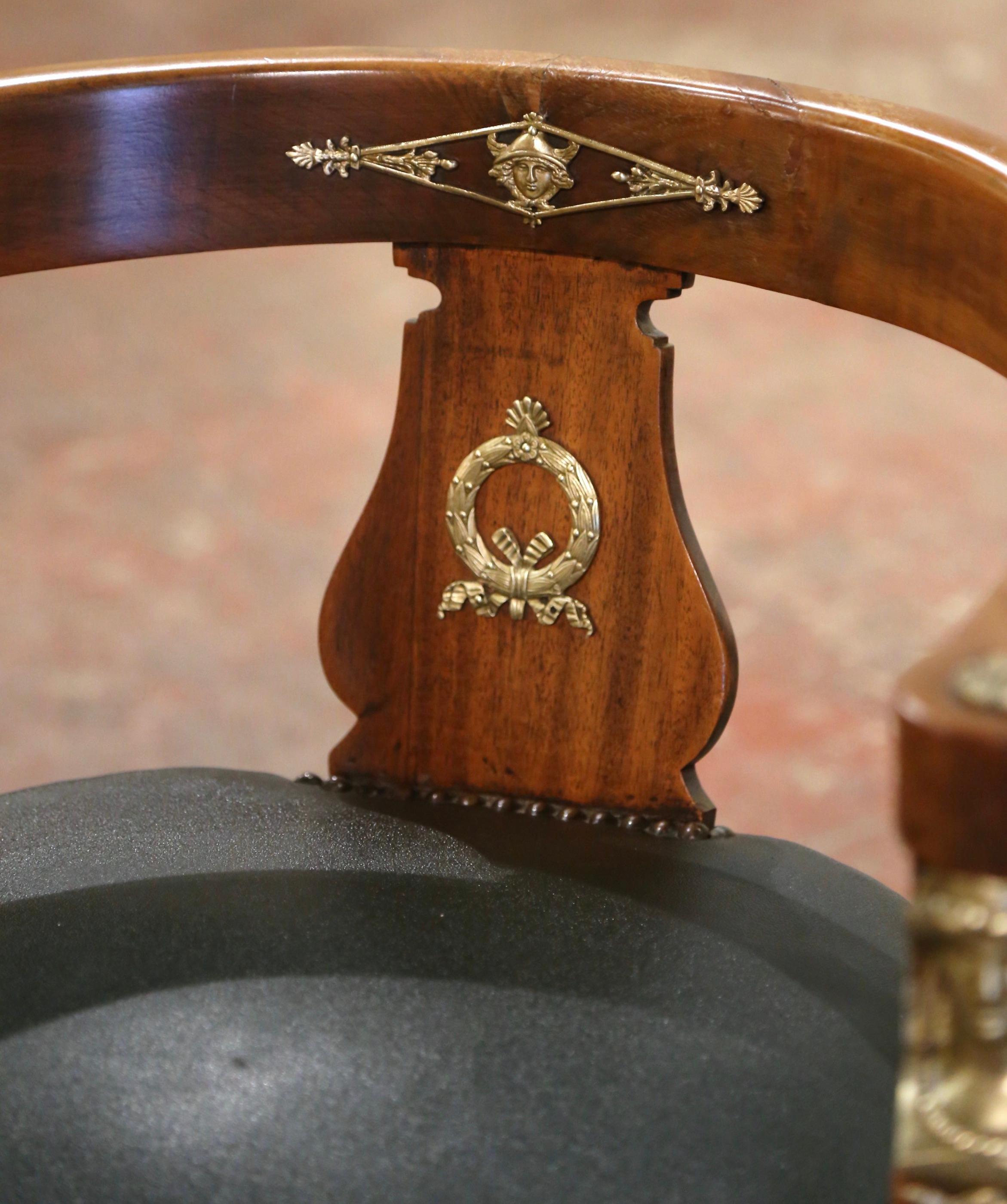 19th Century French Empire Cherry Wood Desk Barrel Armchair with Gilt Mounts For Sale 3