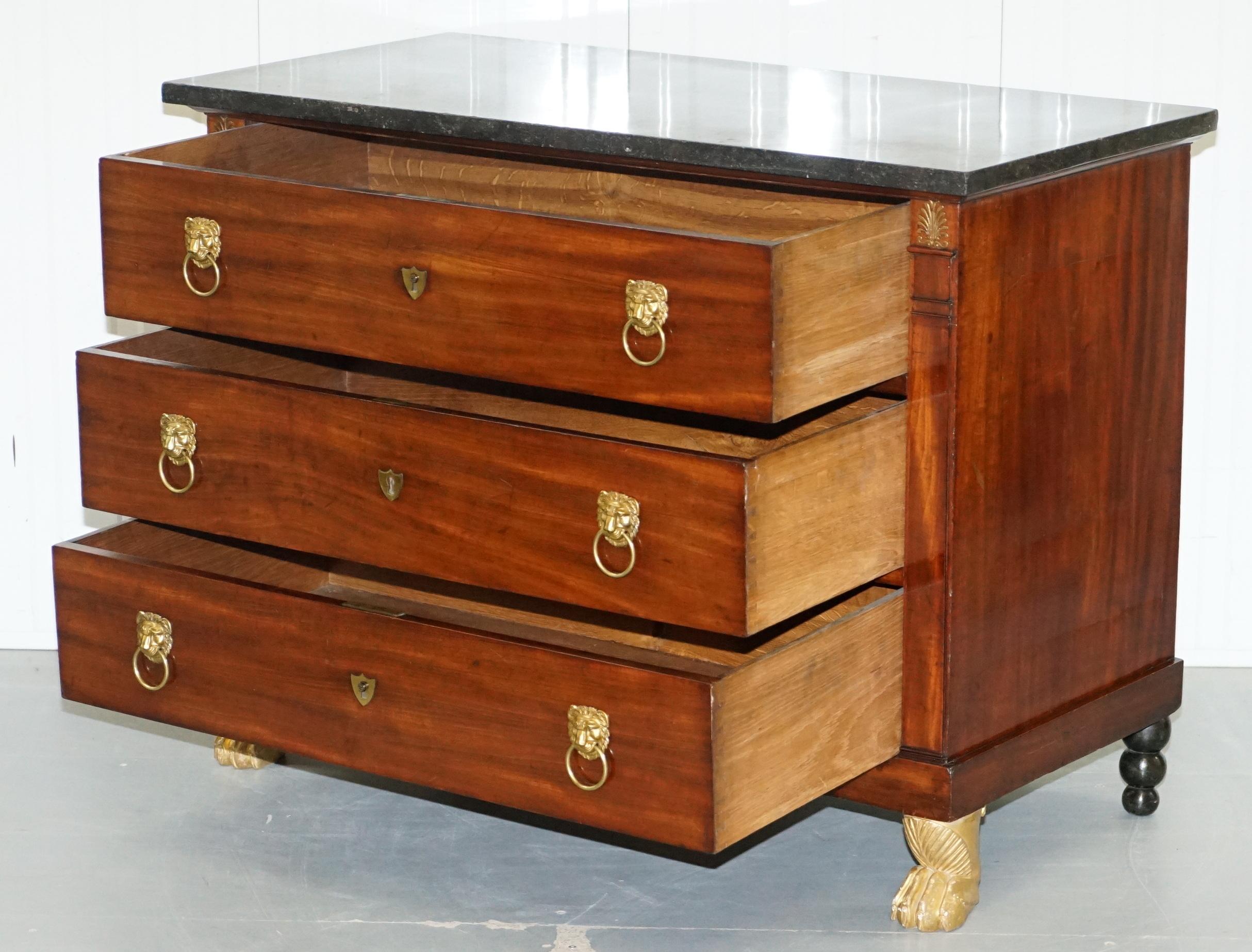19th Century French Empire Chest of Marble Topped Drawers Lion Hairy Paw Feet For Sale 12