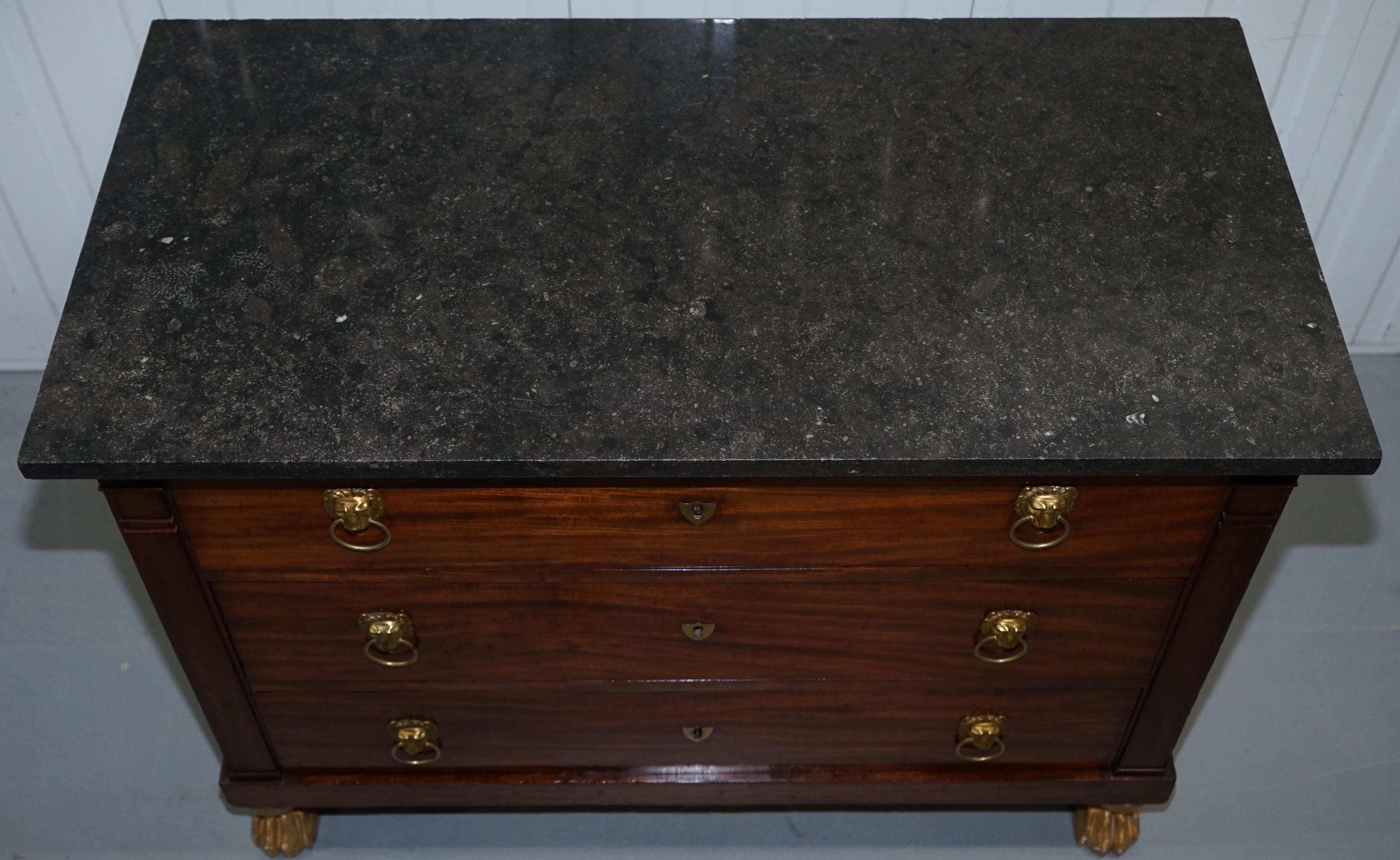 19th Century French Empire Chest of Marble Topped Drawers Lion Hairy Paw Feet For Sale 1