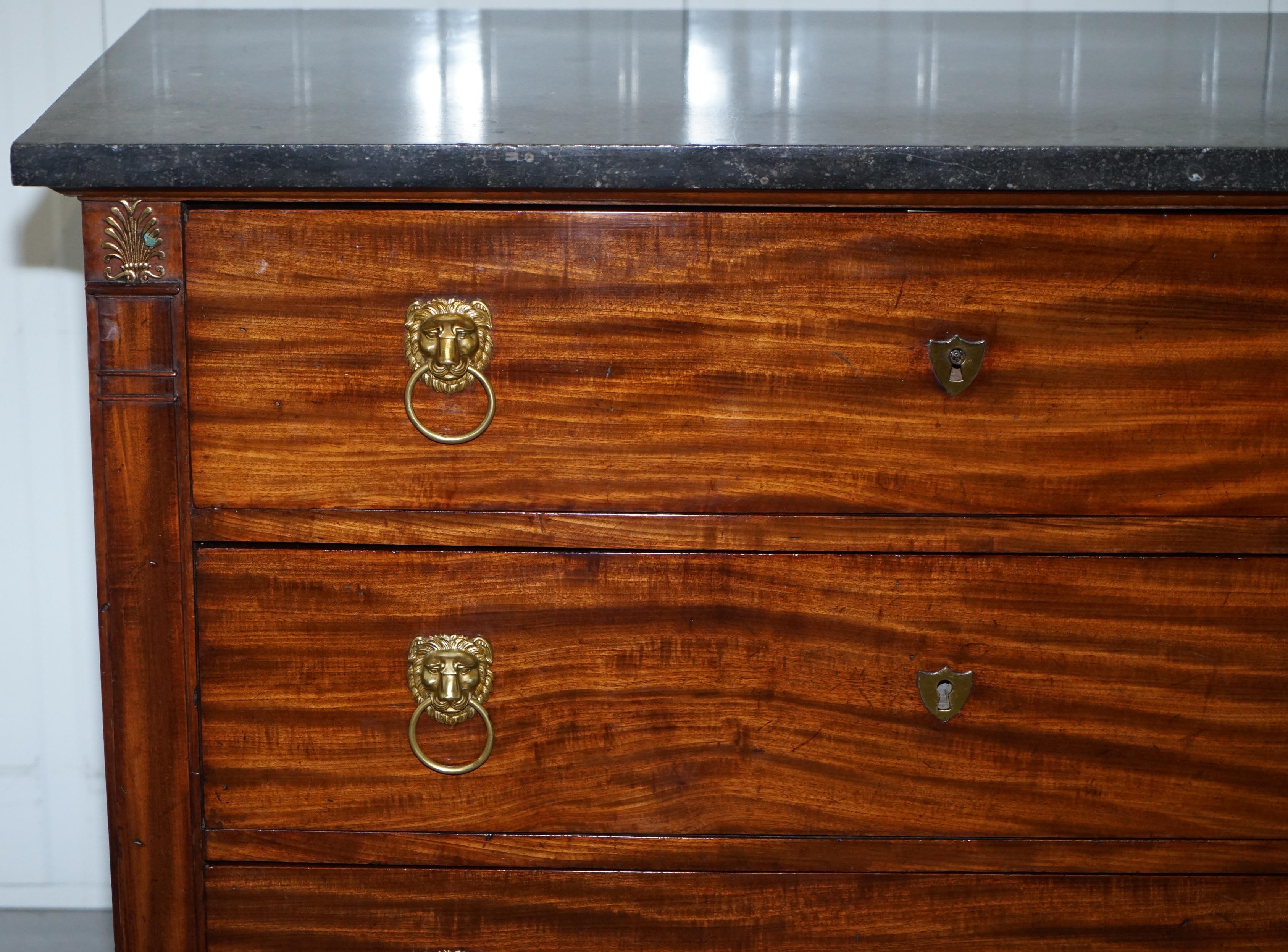 19th Century French Empire Chest of Marble Topped Drawers Lion Hairy Paw Feet For Sale 2