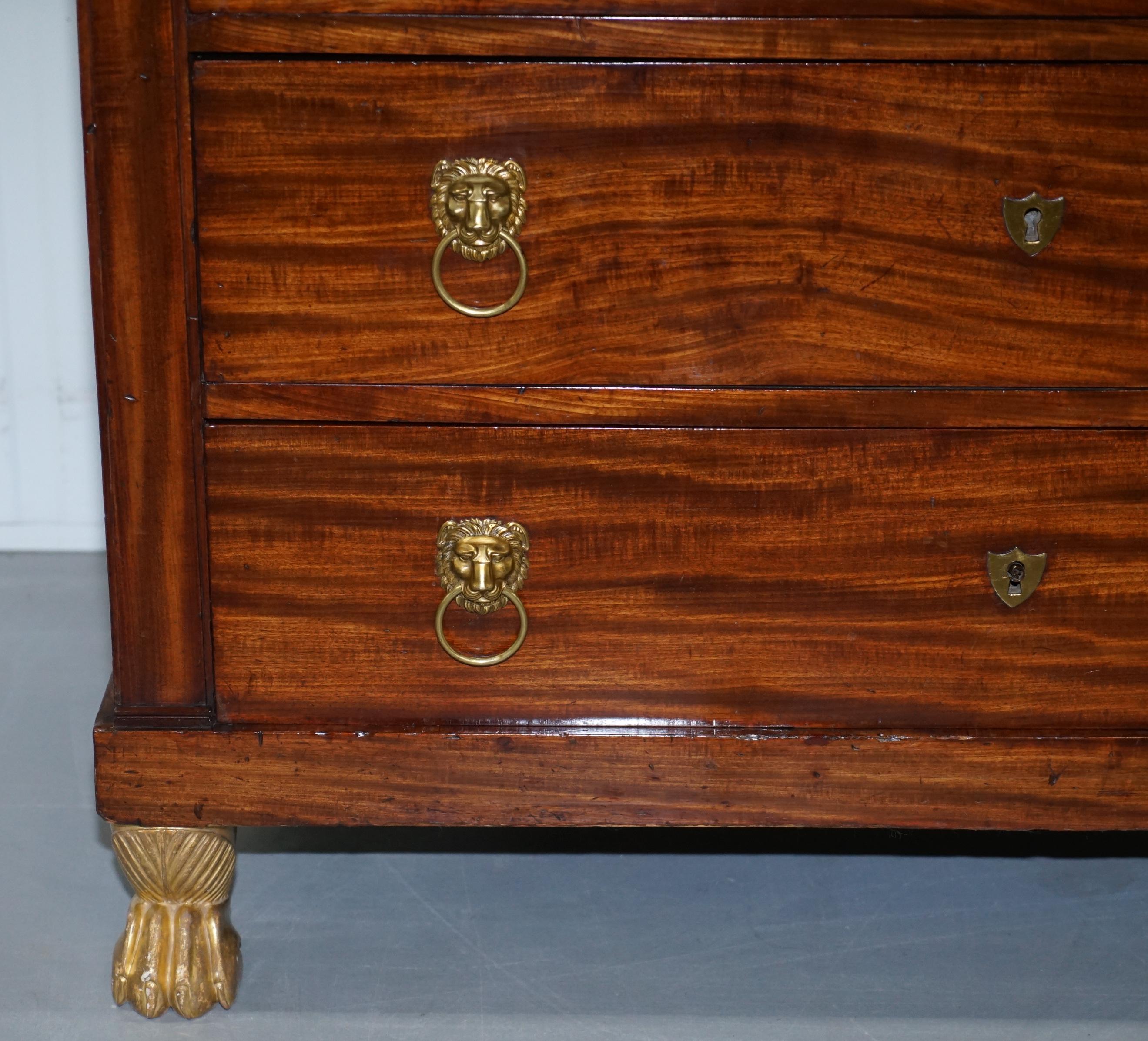 19th Century French Empire Chest of Marble Topped Drawers Lion Hairy Paw Feet For Sale 3
