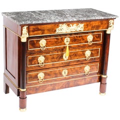 commode Empire française du 19ème siècle en châtaignier avec dessus en marbre