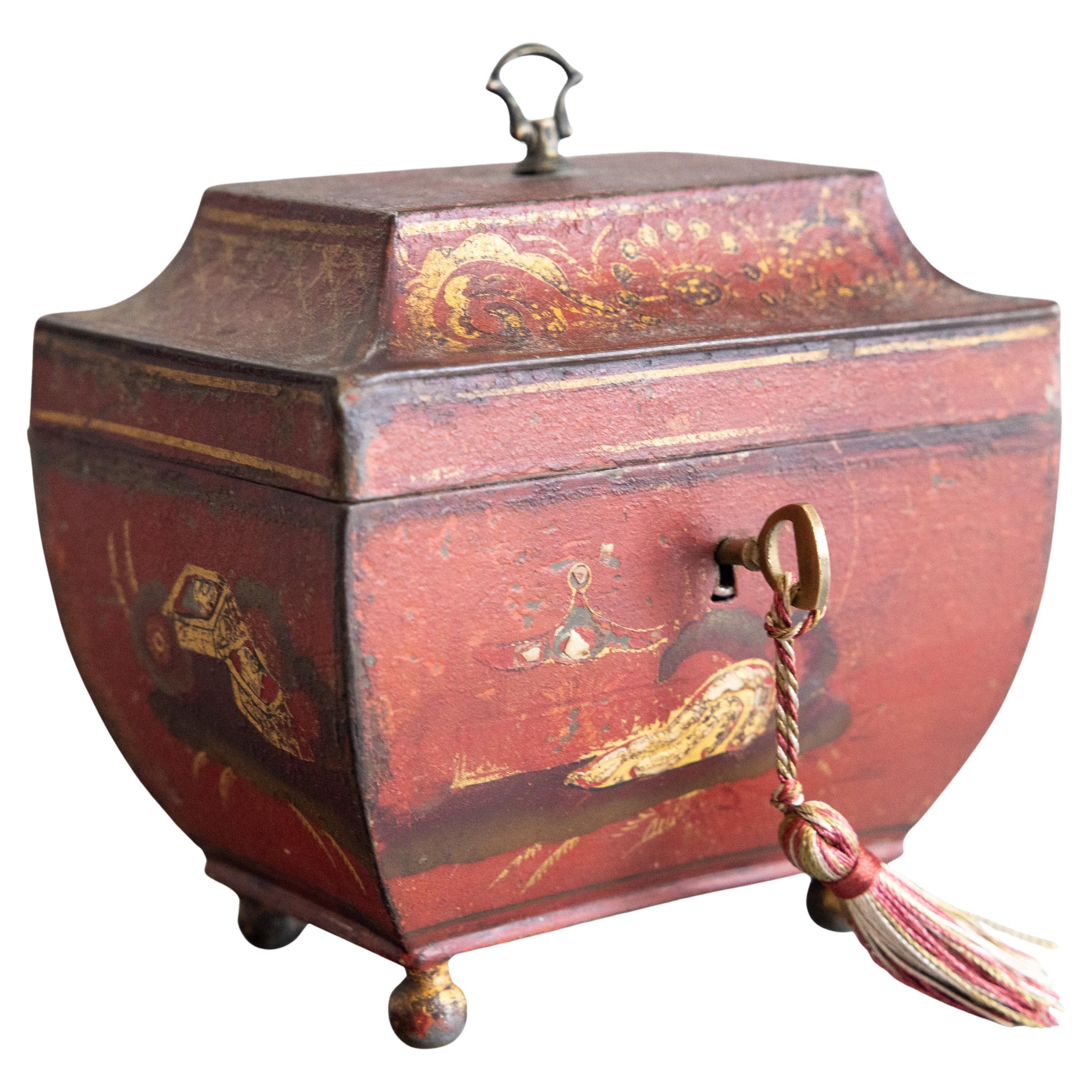 Scatola da tè Sarcofago Impero francese del XIX secolo in tole rosse