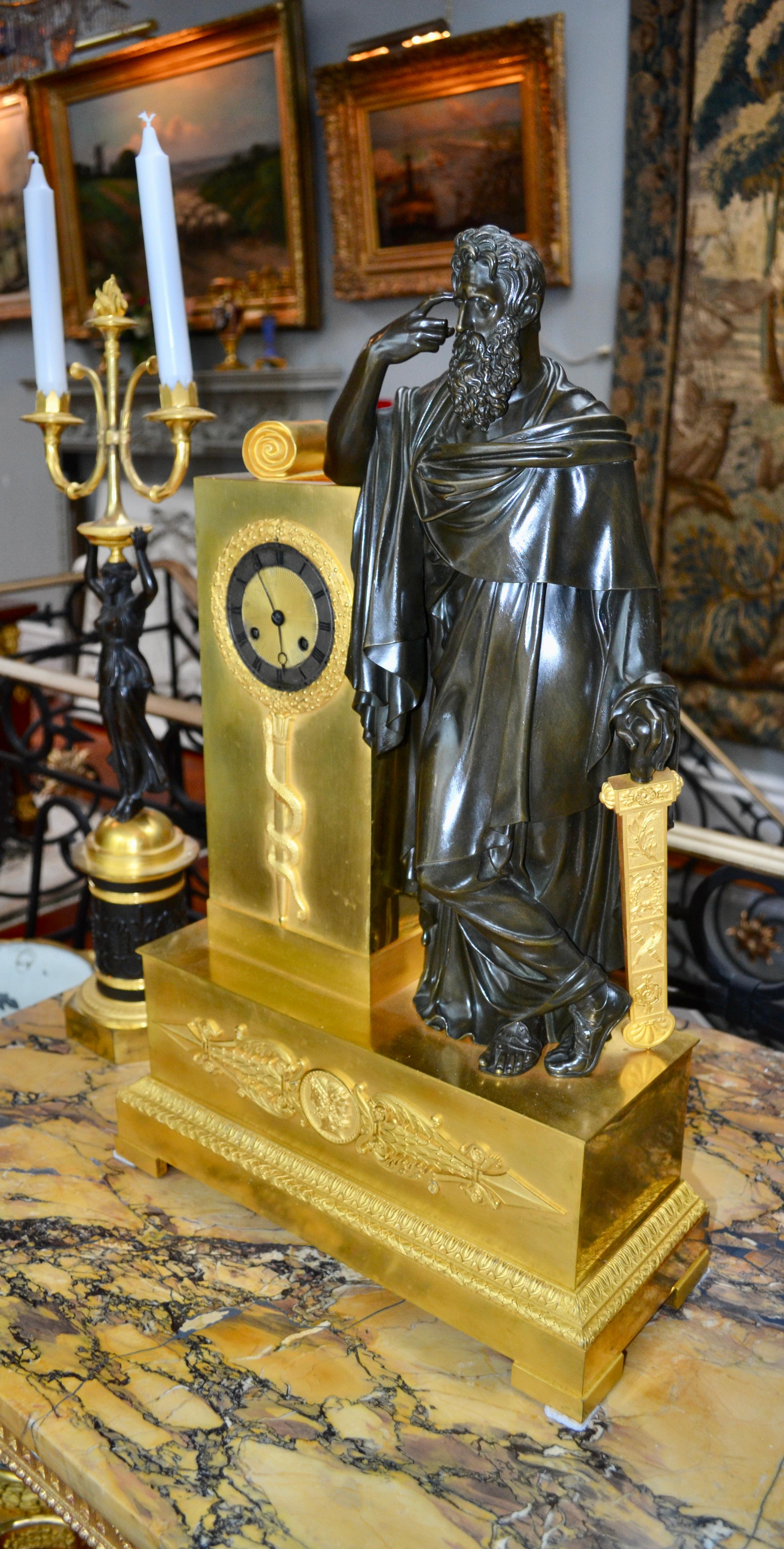  French Empire Figural Bronze Clock Depicting an Allegory to Prudence or Wisdom For Sale 8
