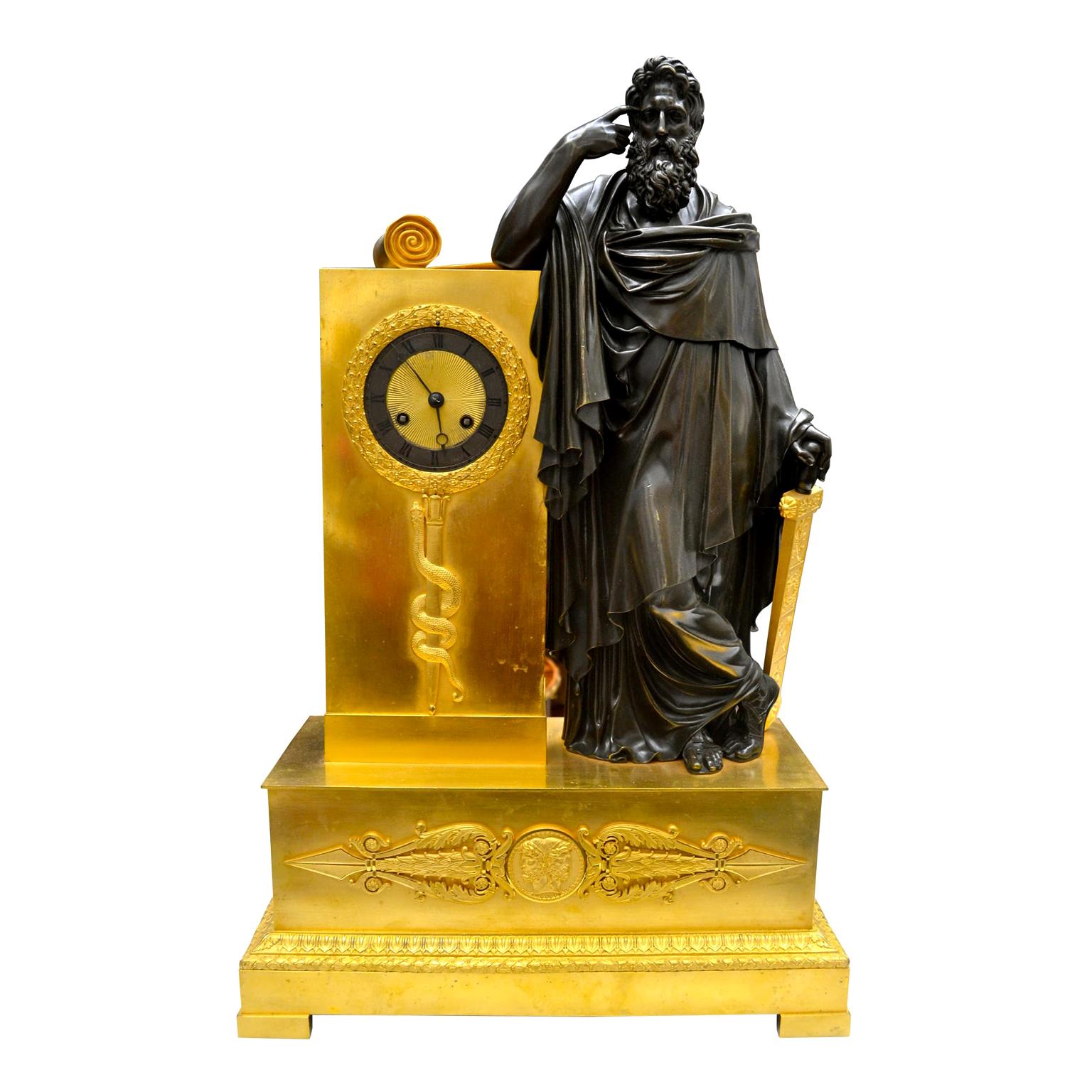 19th Century French Empire Clock of a Classically Draped Greek Philosopher