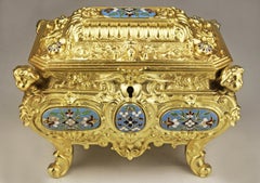 19th Century French Empire Cloisonné Bronze Jewelry Casket with Velvet Interior