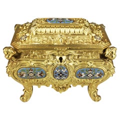 19th Century French Empire Cloisonné Bronze Jewelry Casket with Velvet Interior