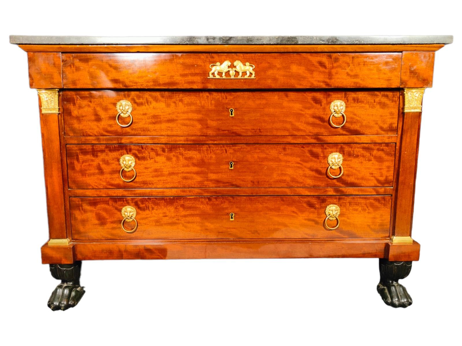  XIX Century Empire Commode
 19th CENTURY EMPIRE CHEST. LARGE FRENCH EMPIRE CHEST IN MAHOGANY AND DECORATED WITH GOLDEN BRONZE.130X59X89 CM