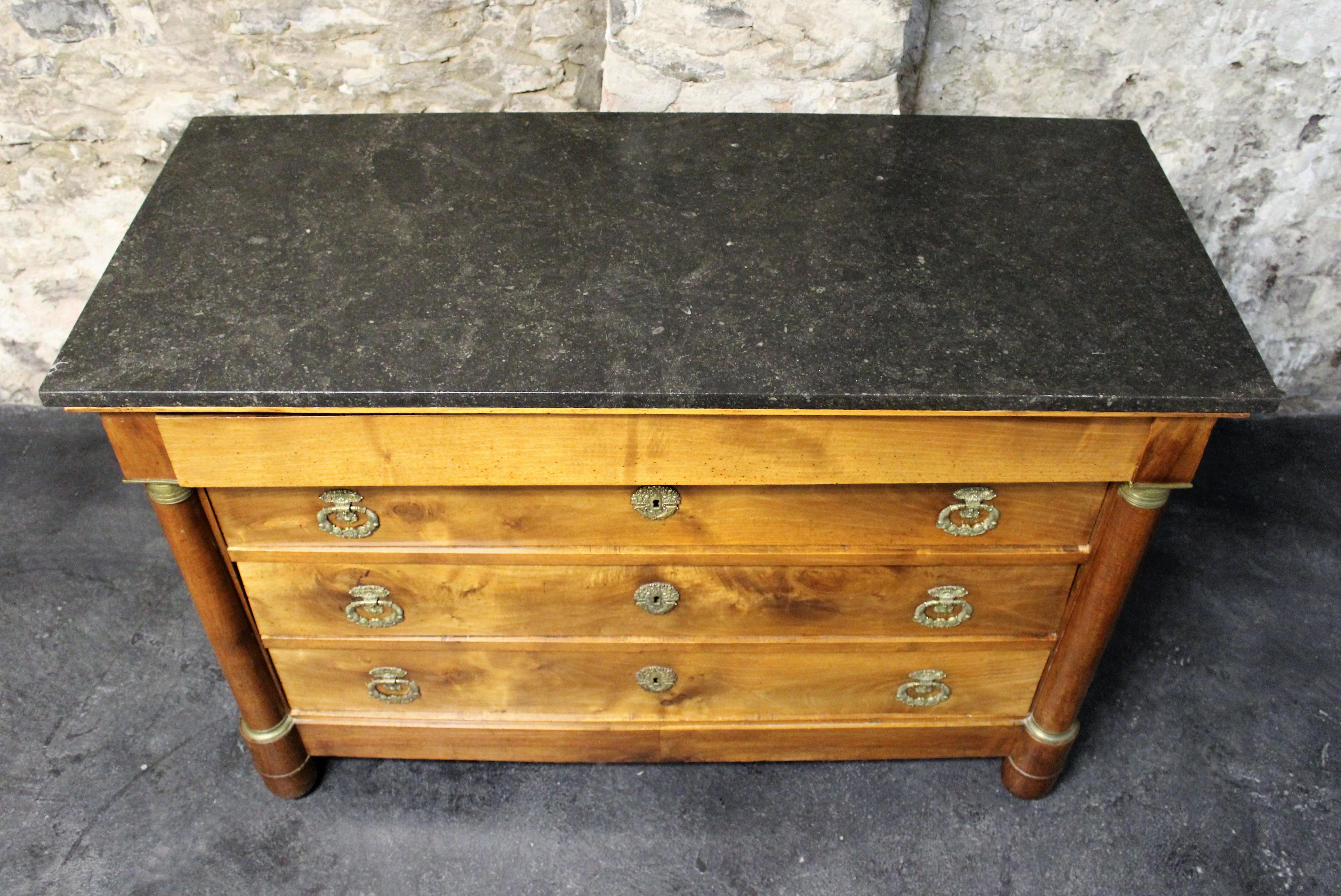 19th Century French Empire Commode in Walnut with Black Marble Top In Good Condition In Hamilton, Ontario